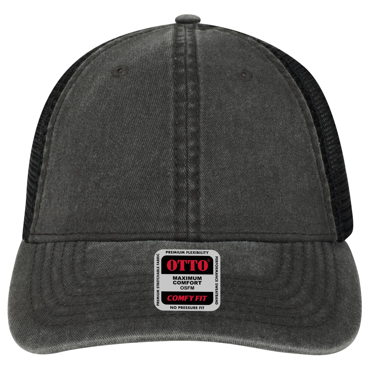 Front View of 003 - Black OTTO CAP "OTTO COMFY FIT" 6 Panel Low Profile Mesh Back Trucker Hat