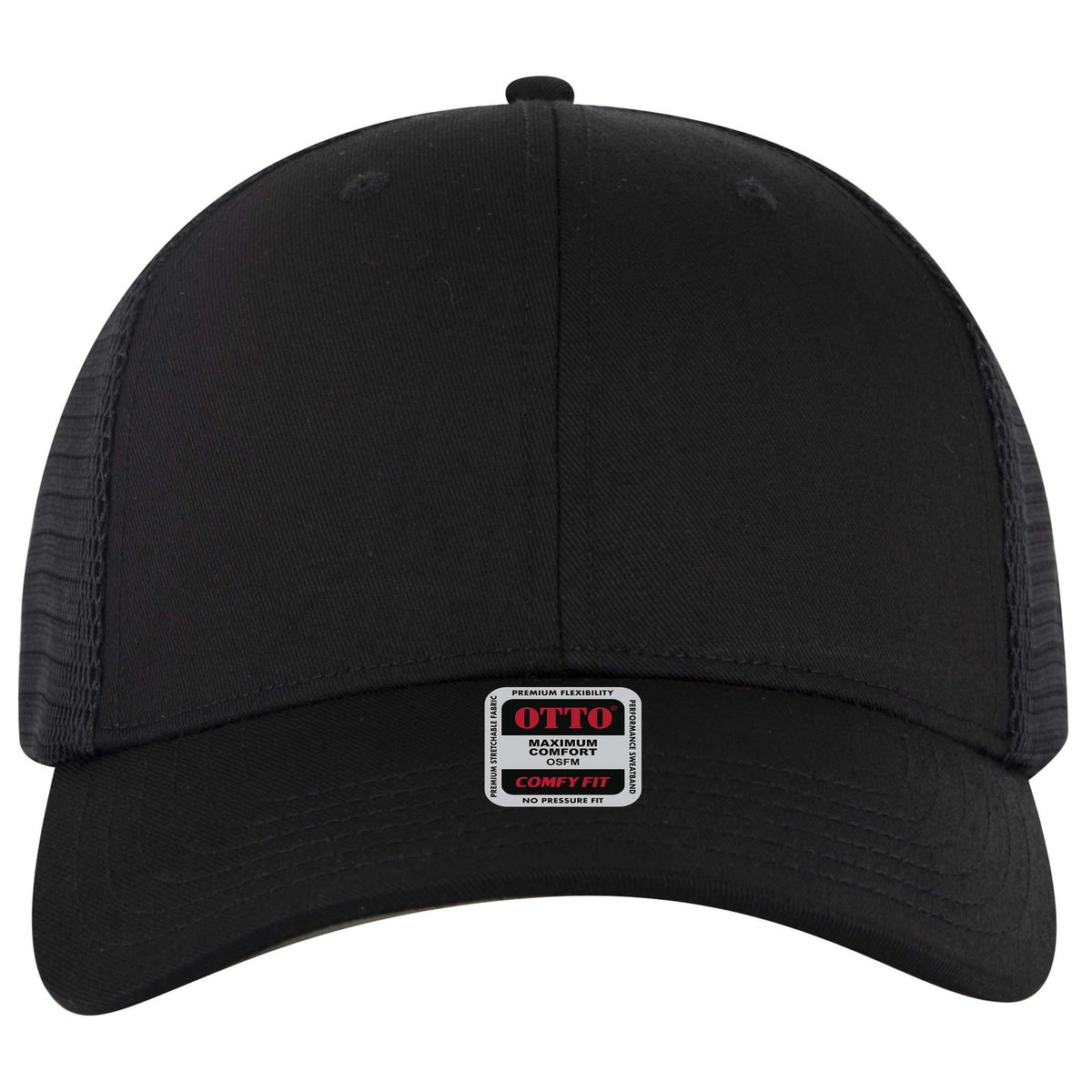 Front View of 003 - Black OTTO CAP "OTTO COMFY FIT" 6 Panel Low Profile Mesh Back Trucker Hat
