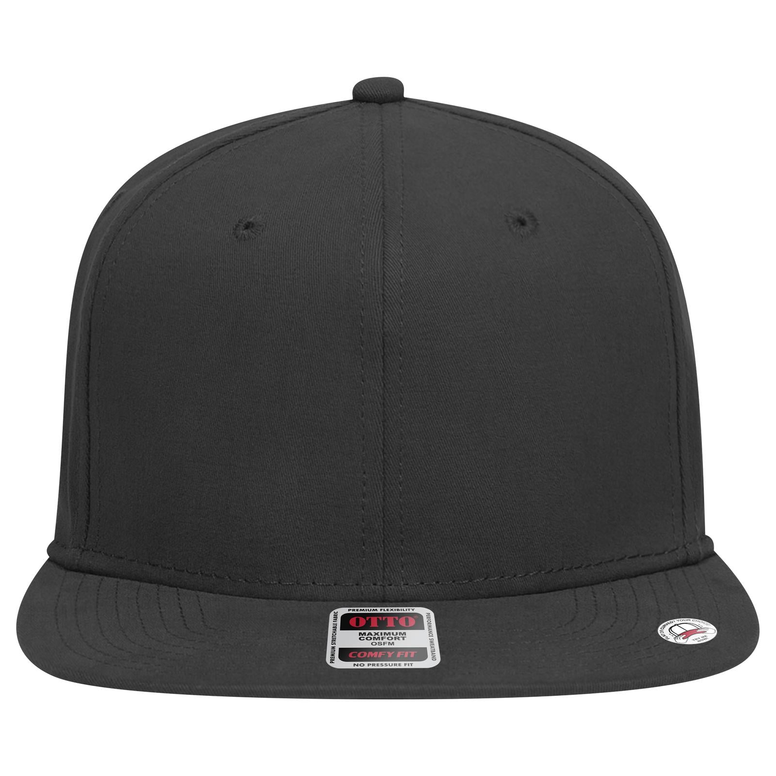 Front View of 003 - Black OTTO CAP "OTTO COMFY FIT" 6 Panel Pro Style Snapback Hat