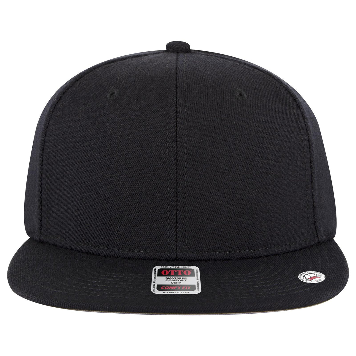 Front View of 003 - Black OTTO CAP "OTTO COMFY FIT" 6 Panel Pro Style Snapback Hat