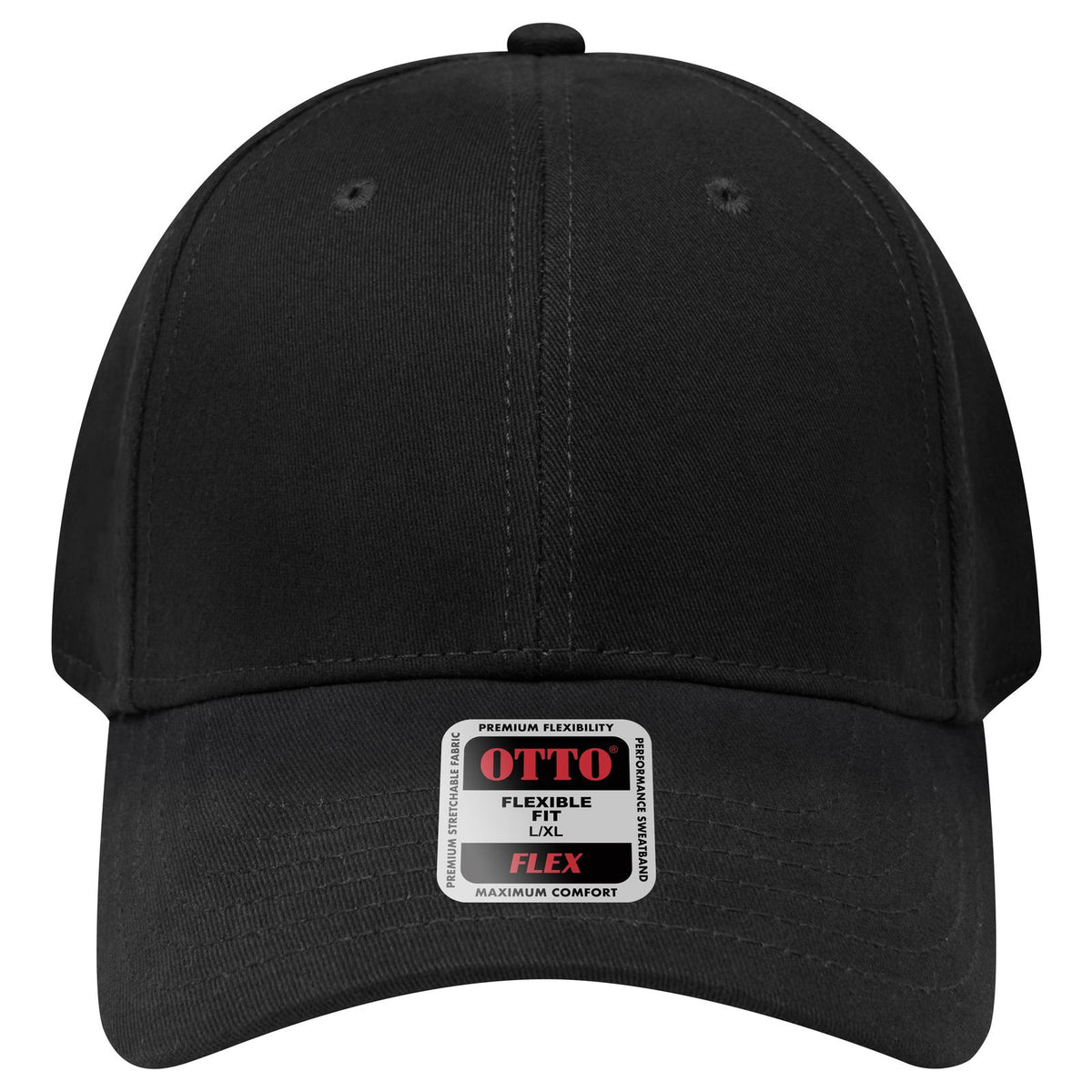Front View of 003 - Black OTTO CAP "OTTO FLEX" Fitted 6 Panel Low Profile Baseball Cap