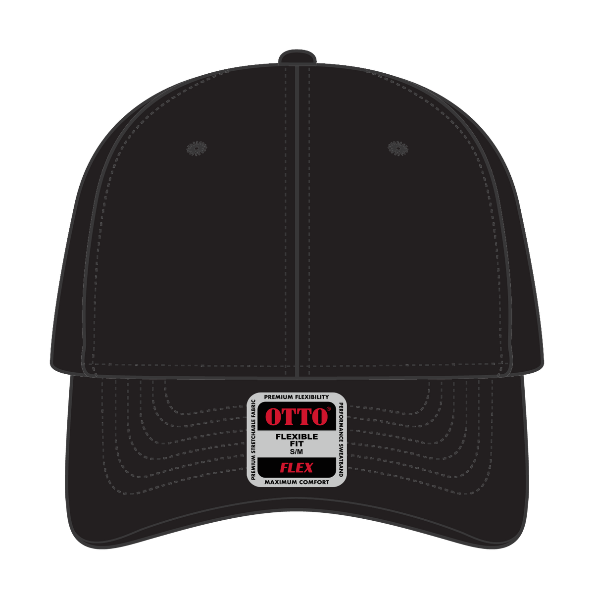 Front View of 003 - Black OTTO CAP "OTTO FLEX" Fitted 6 Panel Low Profile Baseball Cap