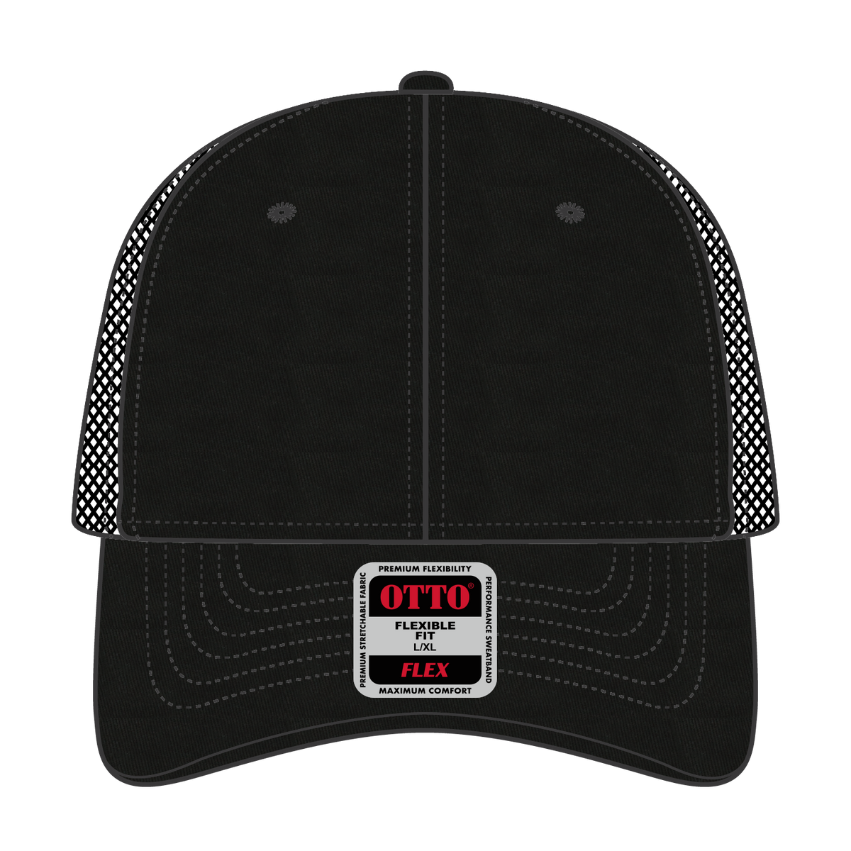 Front View of 003 - Black OTTO CAP "OTTO FLEX" Fitted 6 Panel Low Profile Baseball Cap