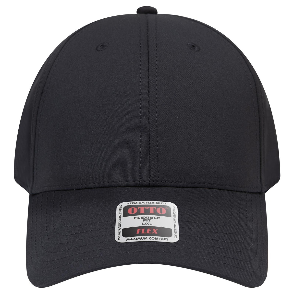 Front View of 003 - Black OTTO CAP "OTTO FLEX" Fitted 6 Panel Low Profile Baseball Cap