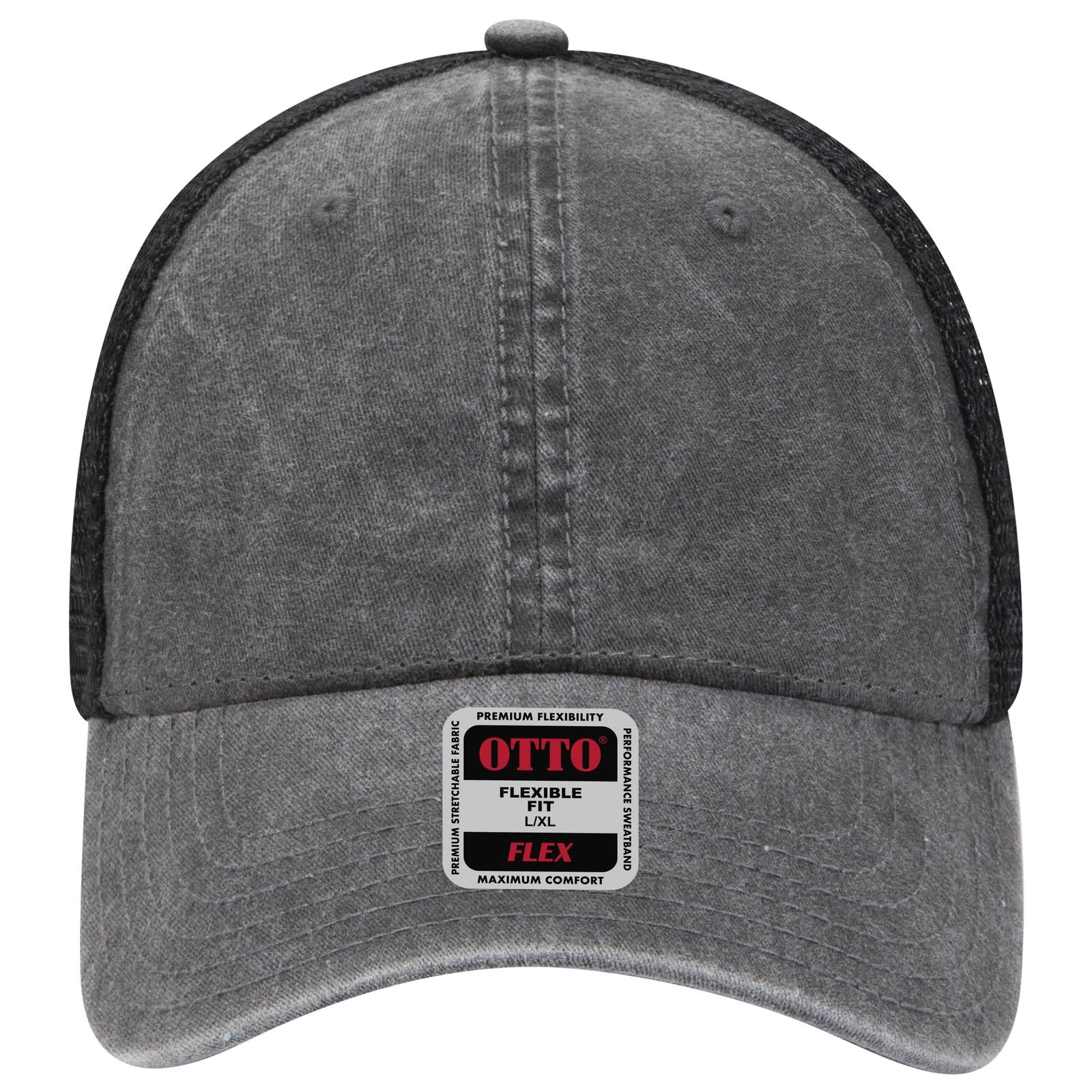 Front View of 003 - Black OTTO CAP "OTTO FLEX" Fitted 6 Panel Low Profile Mesh Back Trucker Hat