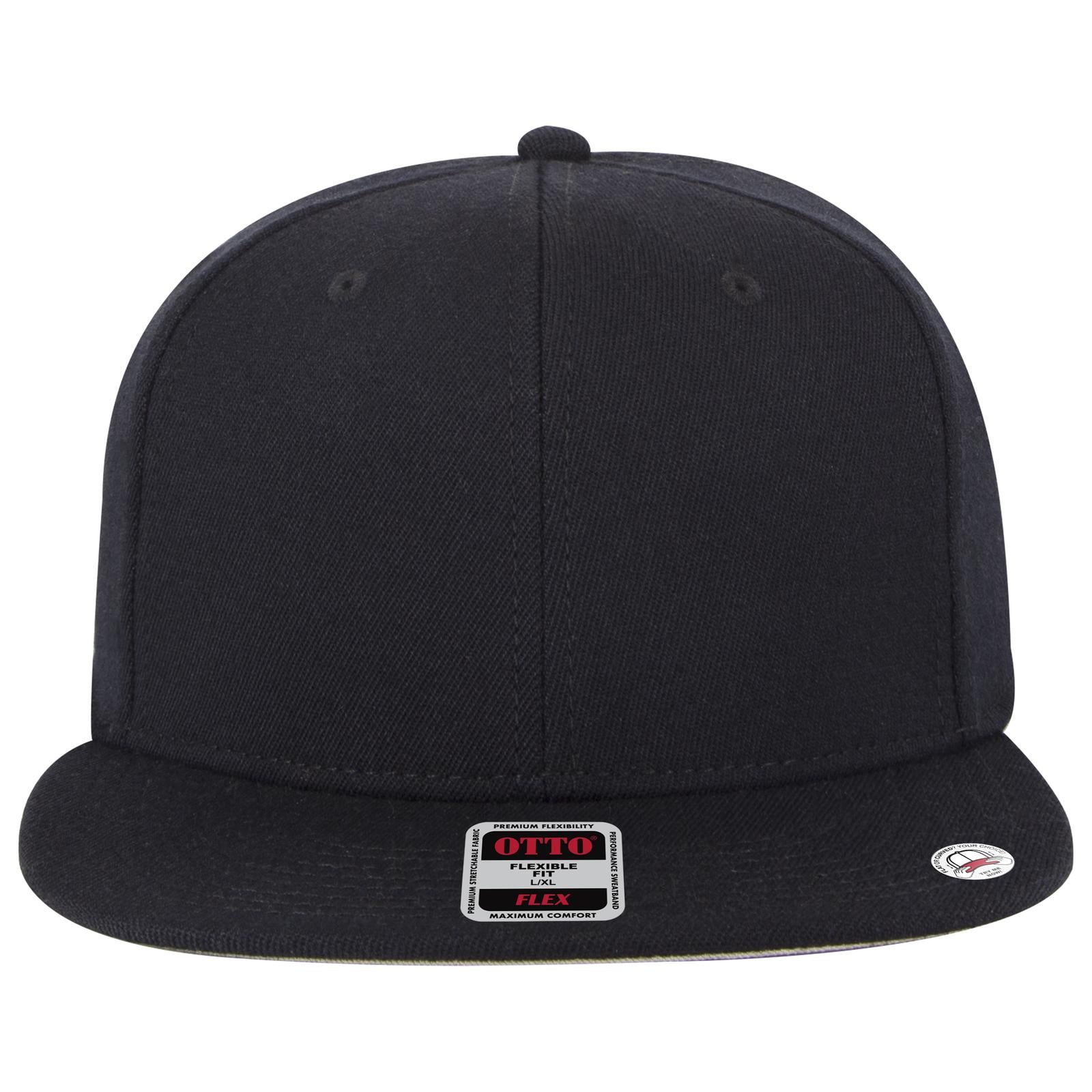Front View of 003 - Black OTTO CAP "OTTO FLEX" Fitted 6 Panel Pro Style Baseball Cap