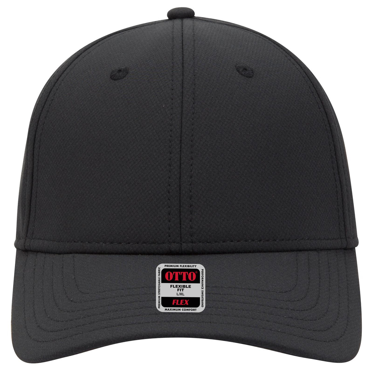 Front View of 003 - Black OTTO CAP "OTTO FLEX" Fitted UPF 50+ 6 Panel Low Profile Baseball Cap