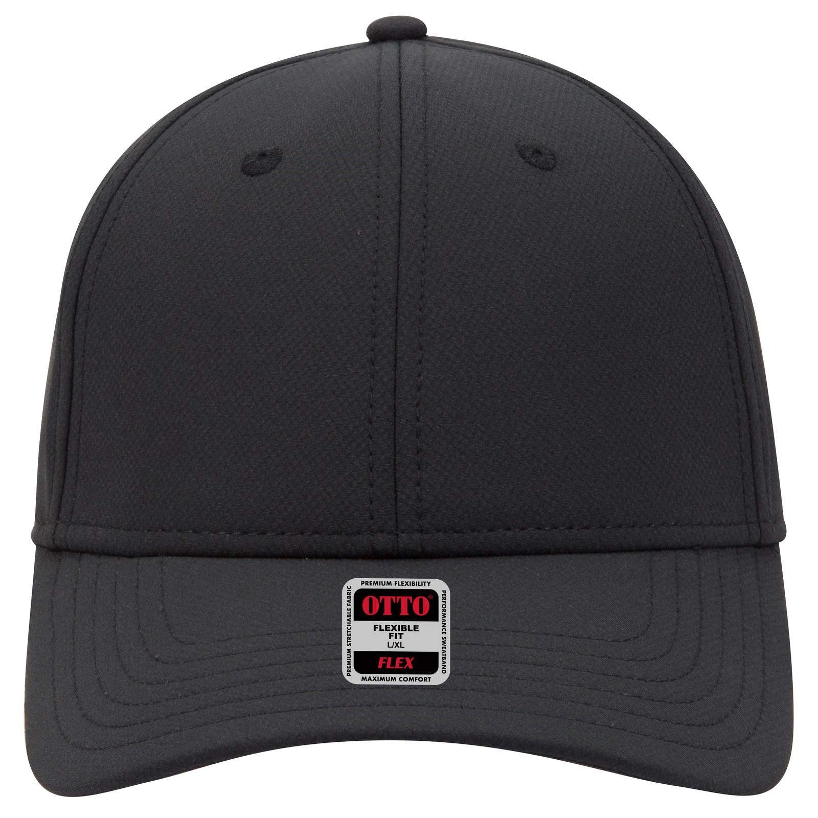 Front View of 003 - Black OTTO CAP "OTTO FLEX" Fitted UPF 50+ 6 Panel Low Profile Baseball Cap