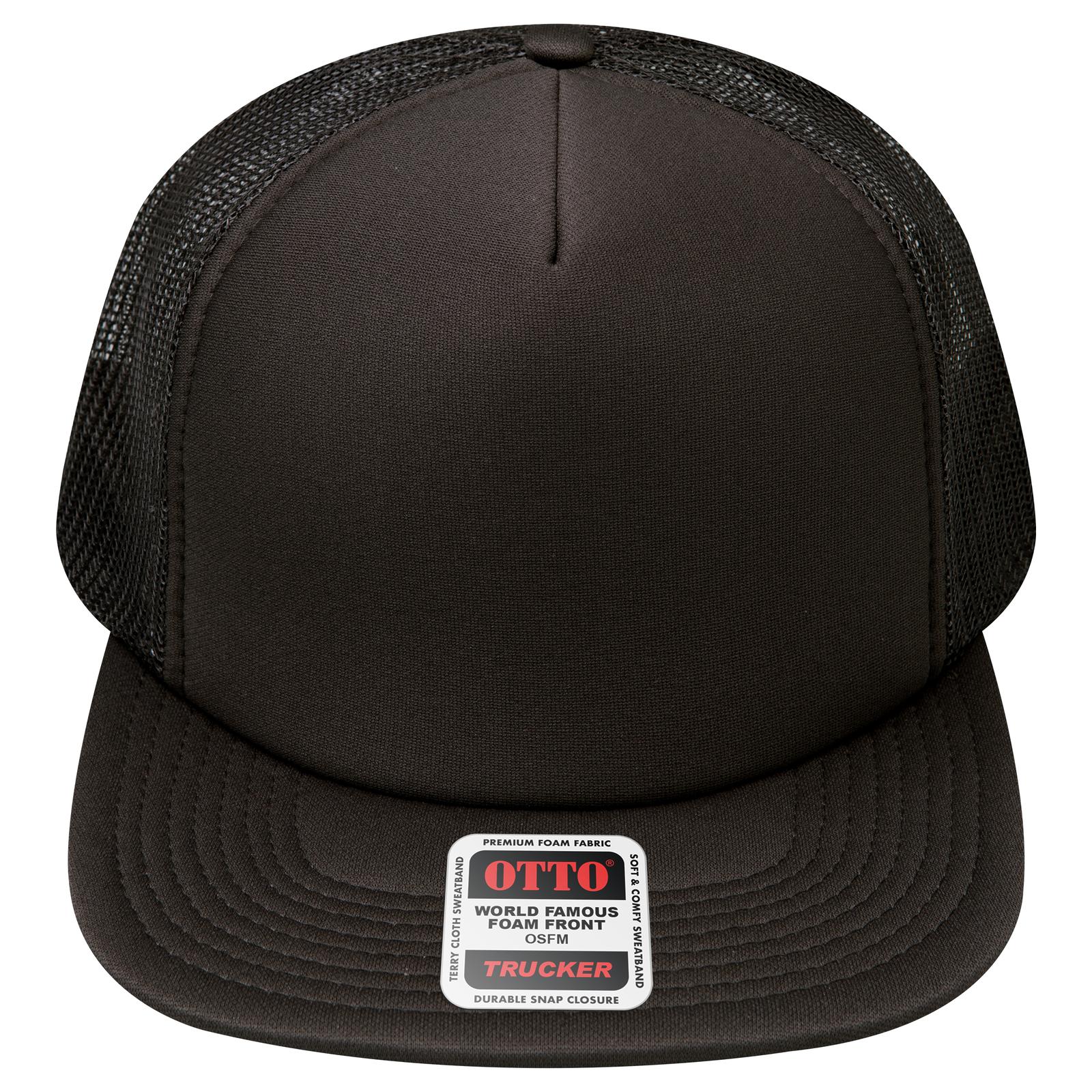 Front View of 003 - Black OTTO CAP "OTTO SNAP" 5 Panel High Crown Mesh Back Trucker Snapback Hat