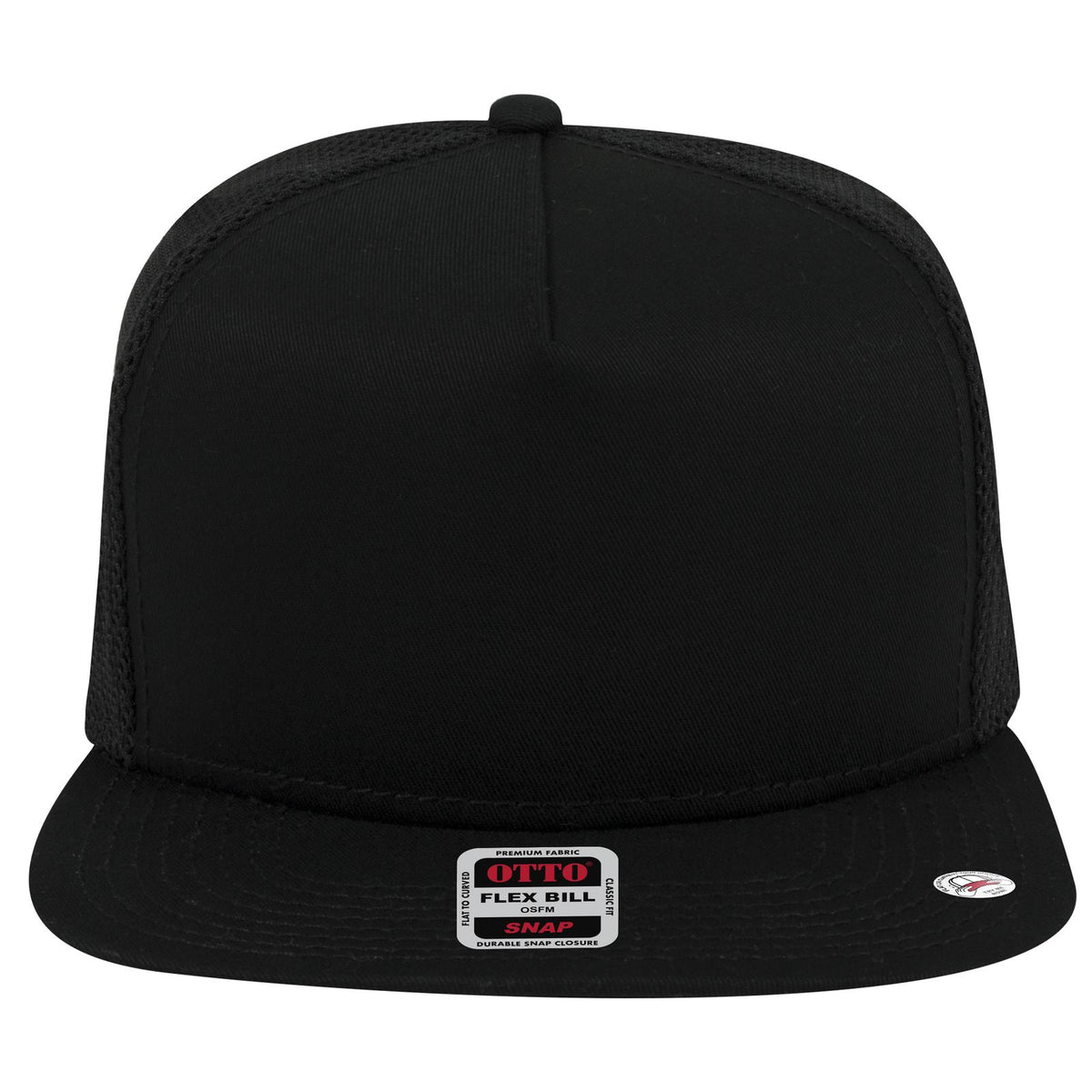Front View of 003 - Black OTTO CAP "OTTO SNAP" 5 Panel Pro Style Mesh Back Trucker Snapback Hat