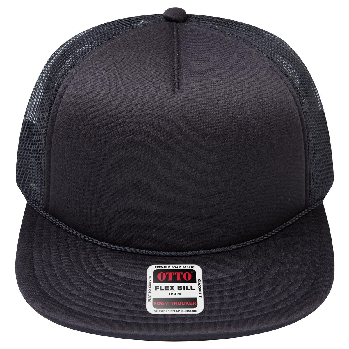 Front View of 003 - Black OTTO CAP "OTTO SNAP" 5 Panel Pro Style Mesh Back Trucker Snapback Hat