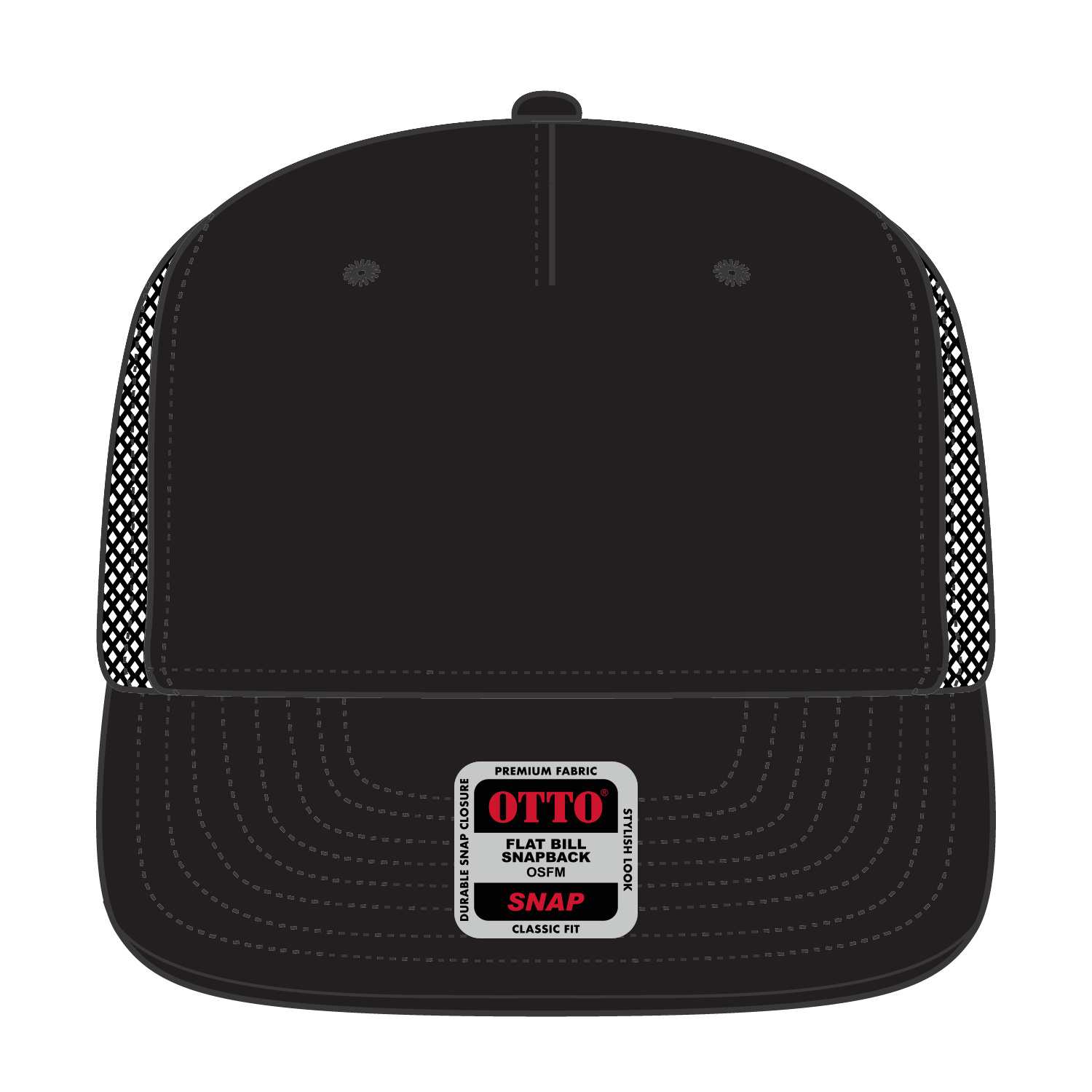 Front View of 003 - Black OTTO CAP "OTTO SNAP" 5 Panel Pro Style Mesh Back Trucker Snapback Hat