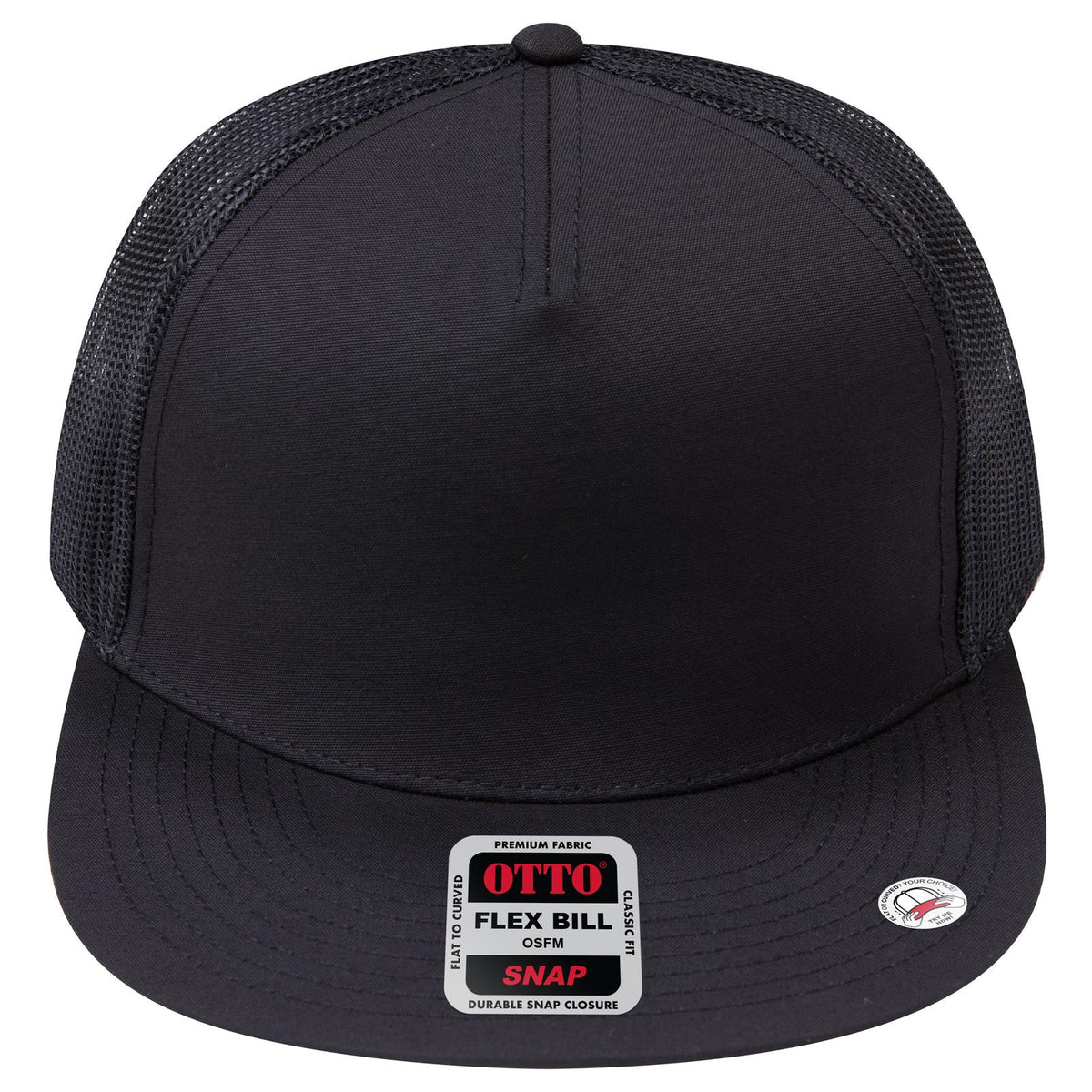 Front View of 003 - Black OTTO CAP "OTTO SNAP" 5 Panel Pro Style Mesh Back Trucker Snapback Hat