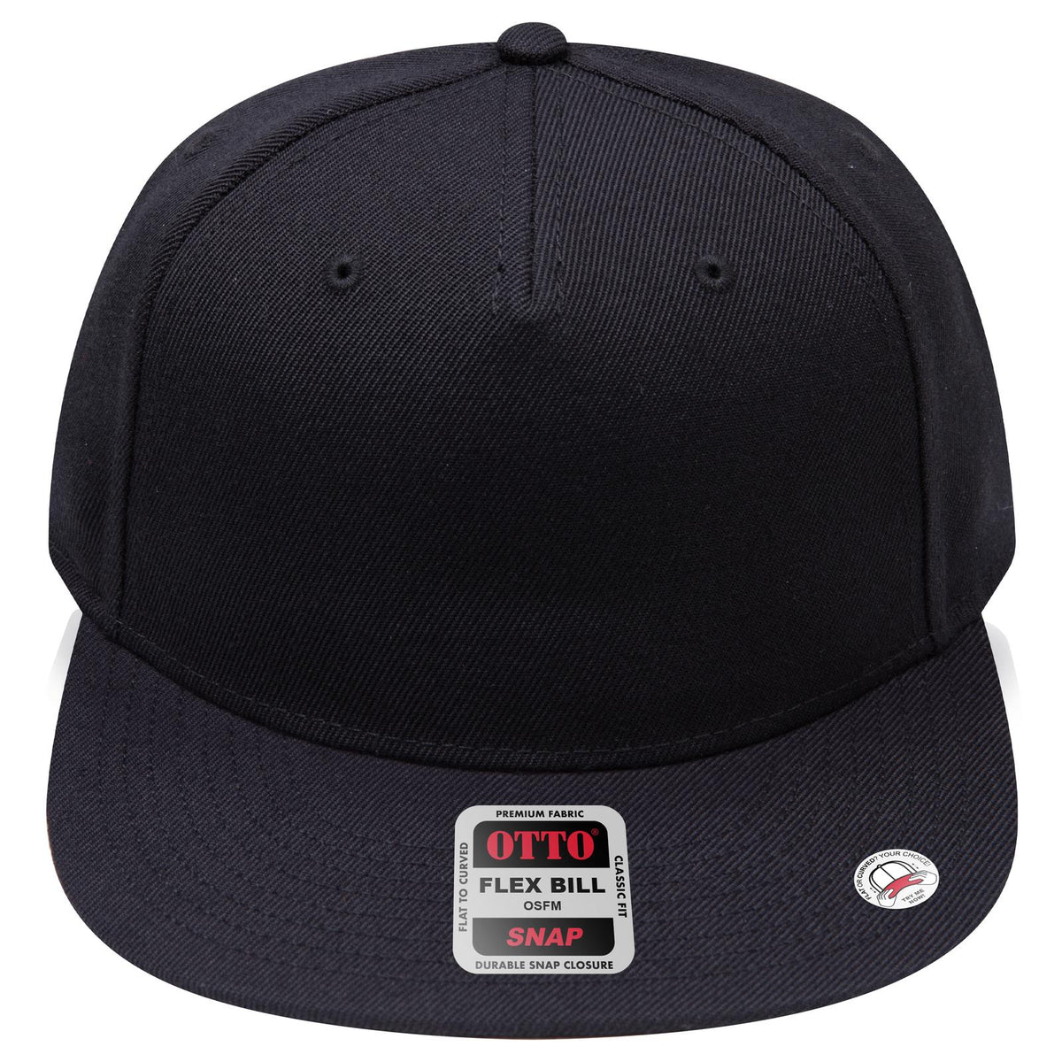 Front View of 003 - Black OTTO CAP "OTTO SNAP" 5 Panel Pro Style Snapback Hat