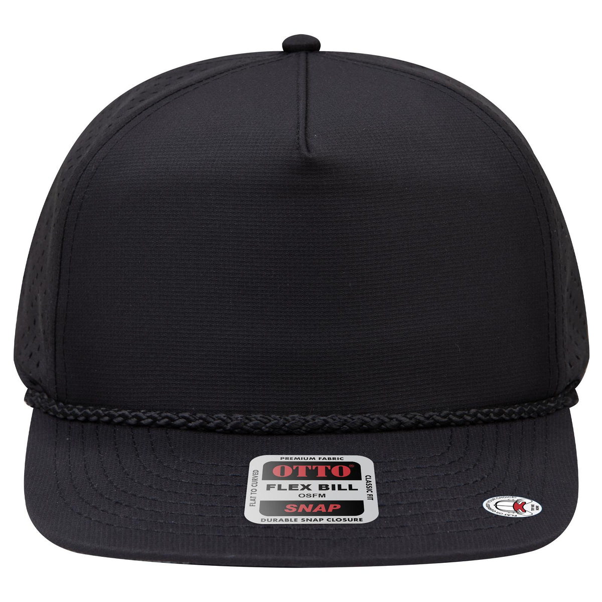 Front View of 003 - Black OTTO CAP "OTTO SNAP" 5 Panel Pro Style Snapback Hat