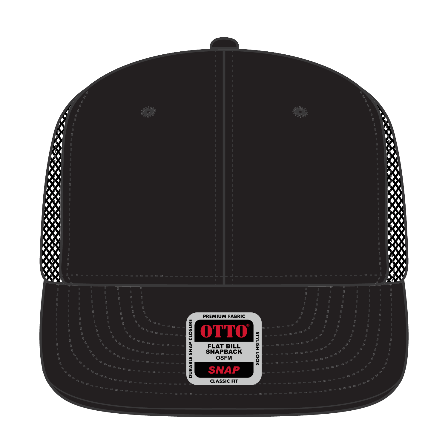 Front View of 003 - Black OTTO CAP "OTTO SNAP" 6 Panel Pro Style Mesh Back Trucker Snapback Hat