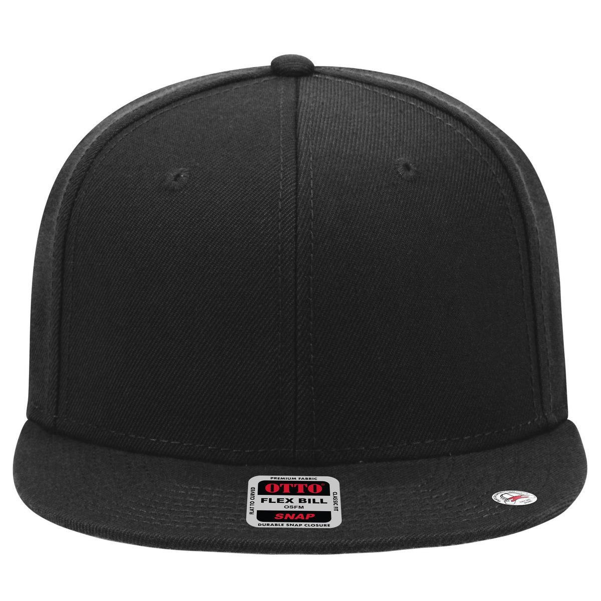 Front View of 003 - Black OTTO CAP "OTTO SNAP" 6 Panel Pro Style Snapback Hat