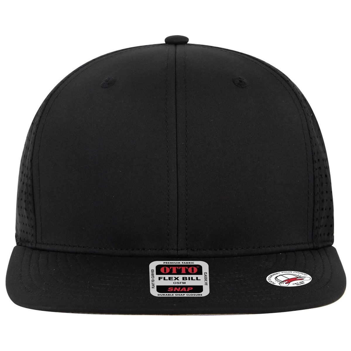 Front View of 003 - Black OTTO CAP "OTTO SNAP" 6 Panel Pro Style Snapback Hat