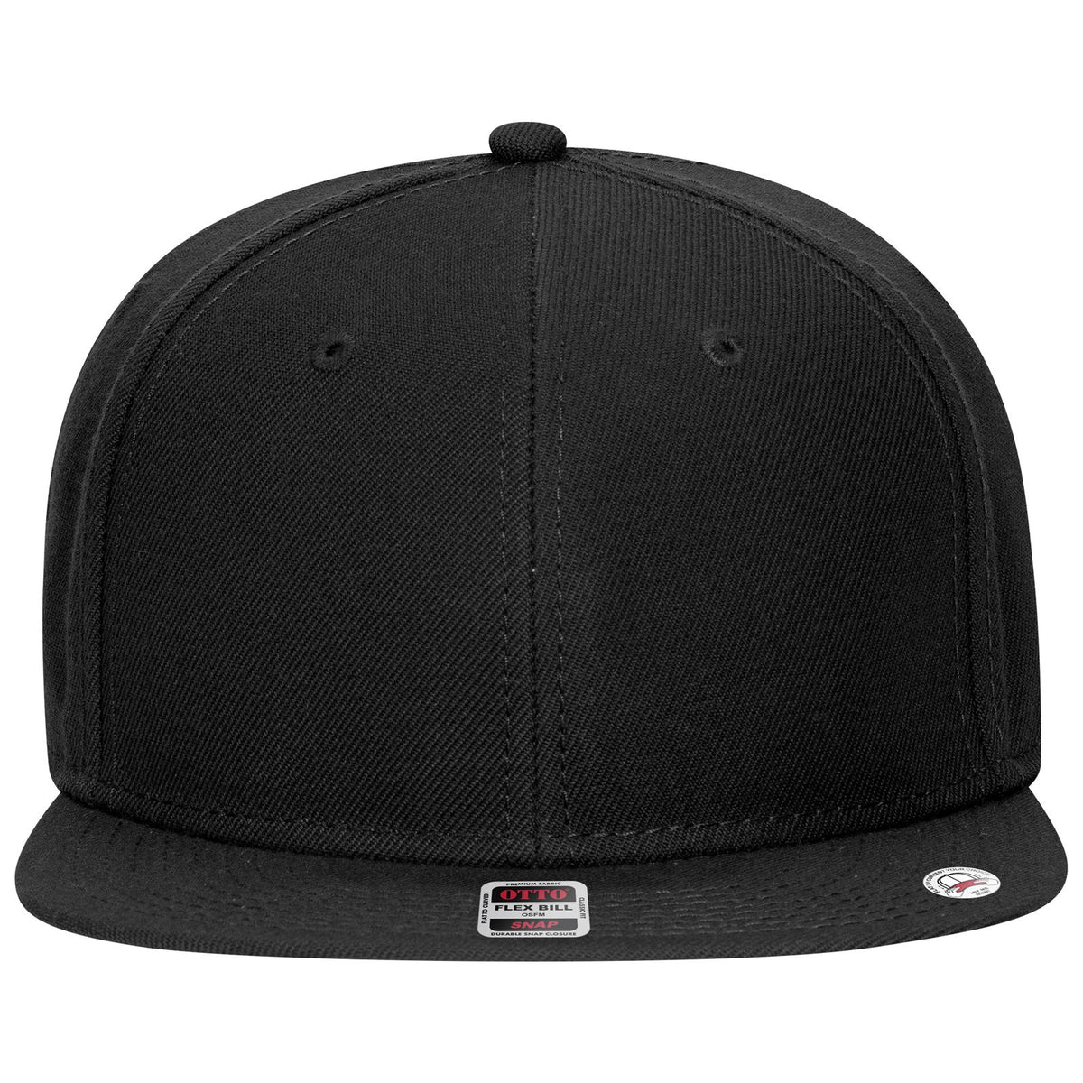 Front View of 003 - Black OTTO CAP "OTTO SNAP" 6 Panel Pro Style Snapback Hat