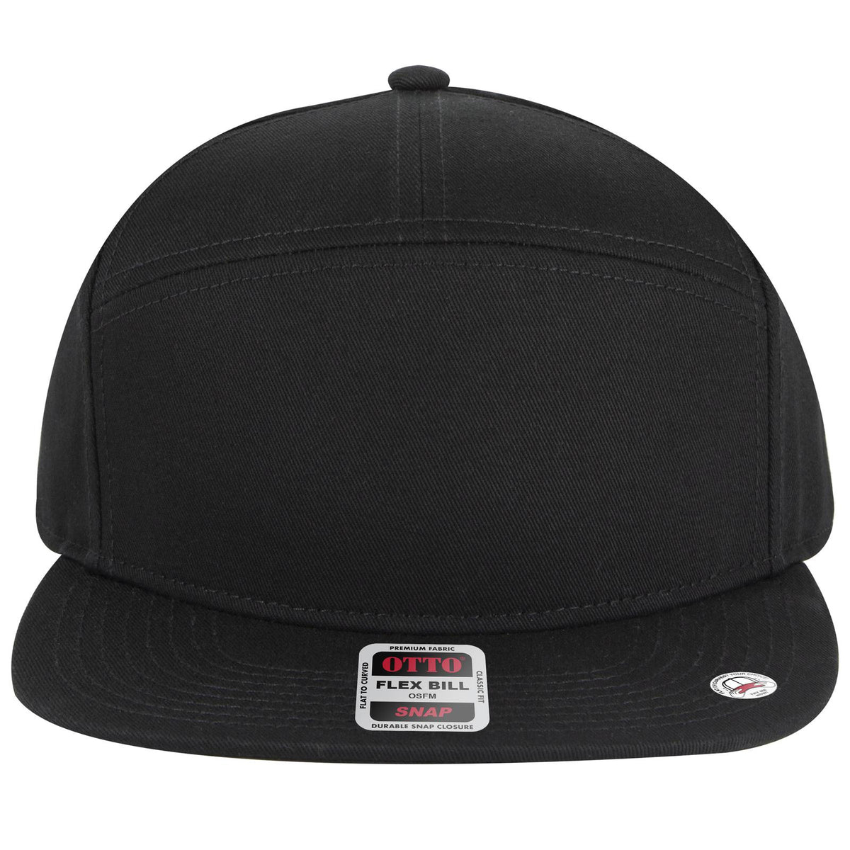 Front View of 003 - Black OTTO CAP "OTTO SNAP" 7 Panel Pro Style Snapback Hat
