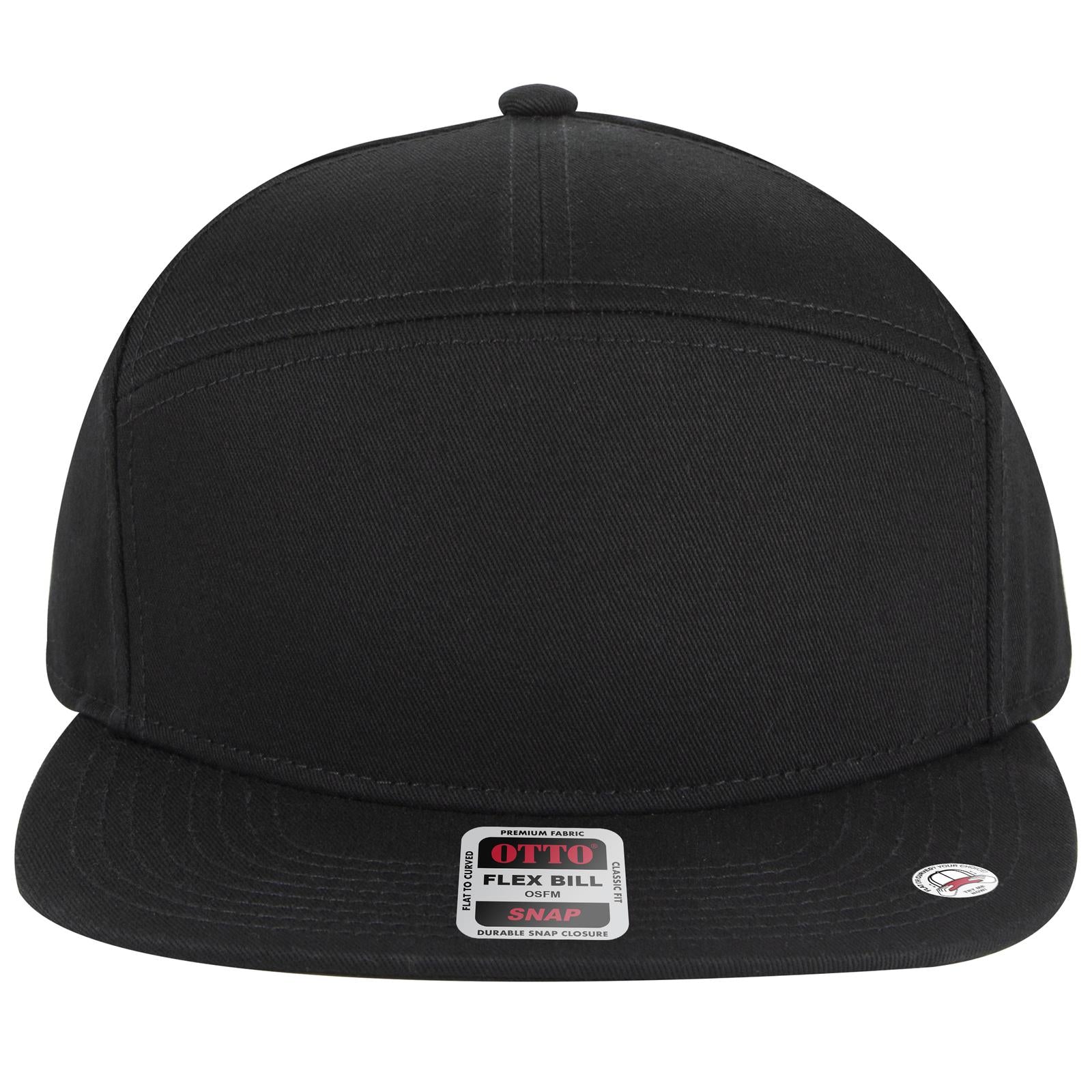 Front View of 003 - Black OTTO CAP "OTTO SNAP" 7 Panel Pro Style Snapback Hat