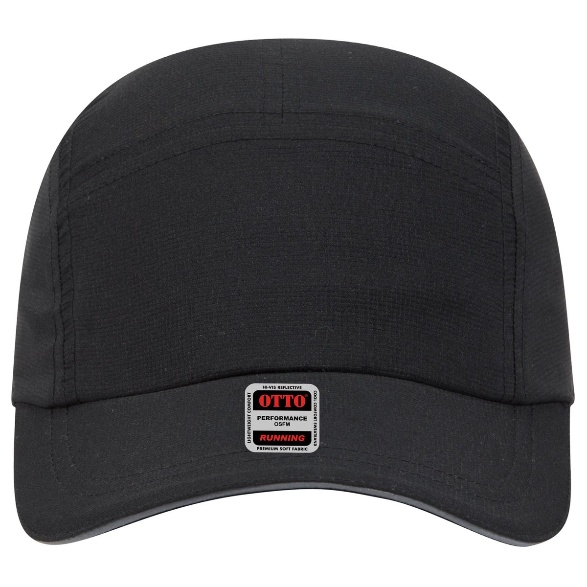 Front View of 003 - Black OTTO CAP Reflective 5 Panel Running Cap