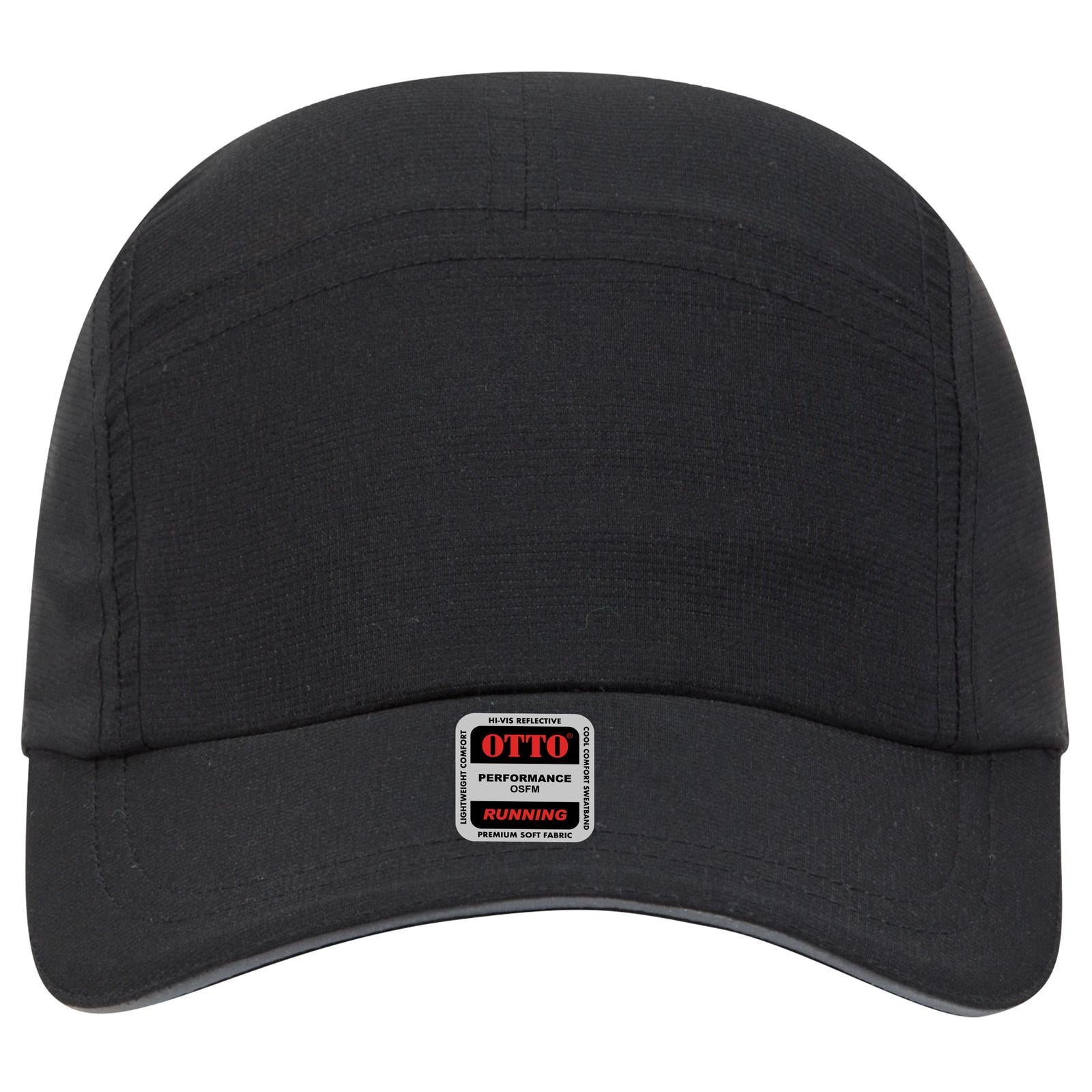 Front View of 003 - Black OTTO CAP Reflective 5 Panel Running Cap