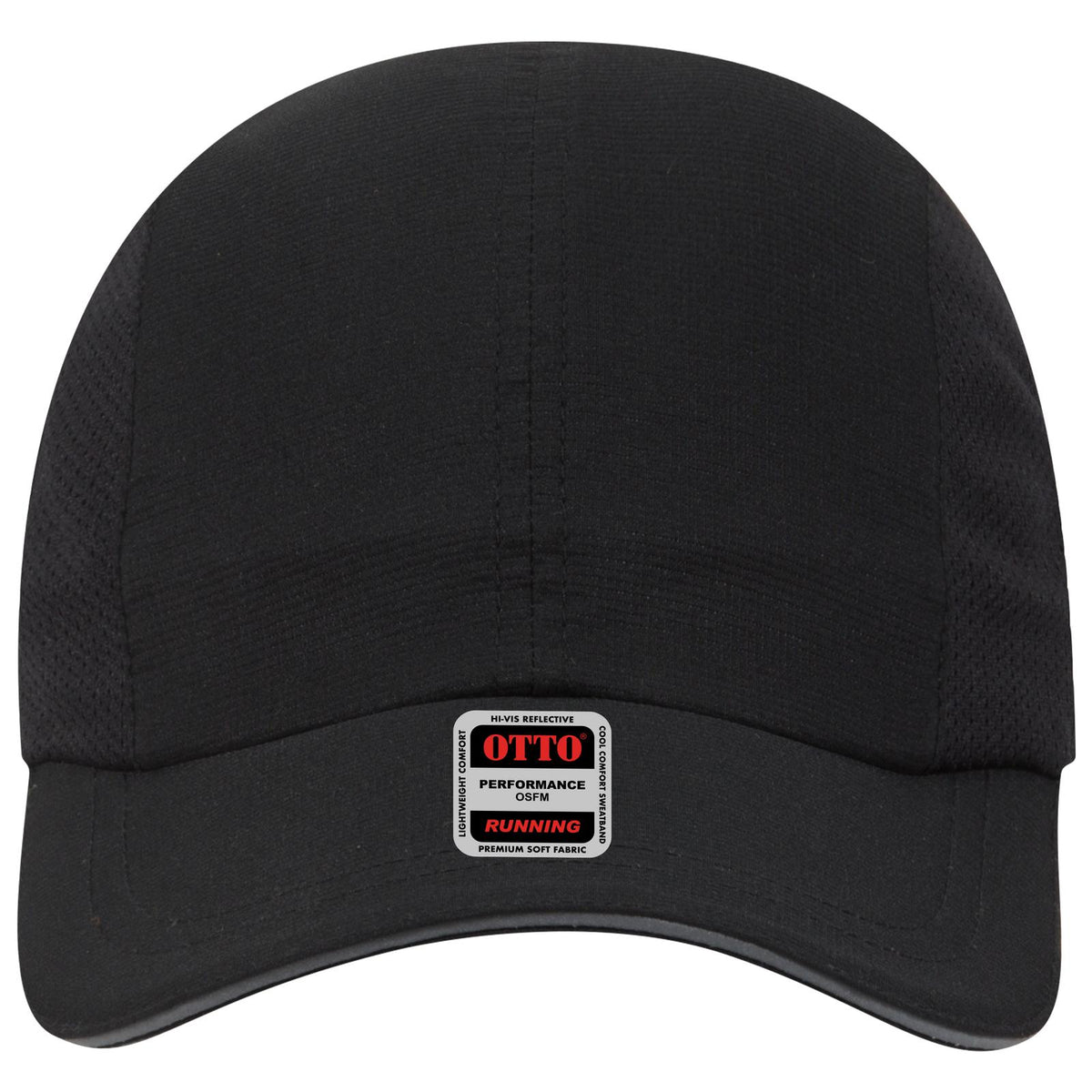 Front View of 003 - Black OTTO CAP Reflective 6 Panel Running Cap