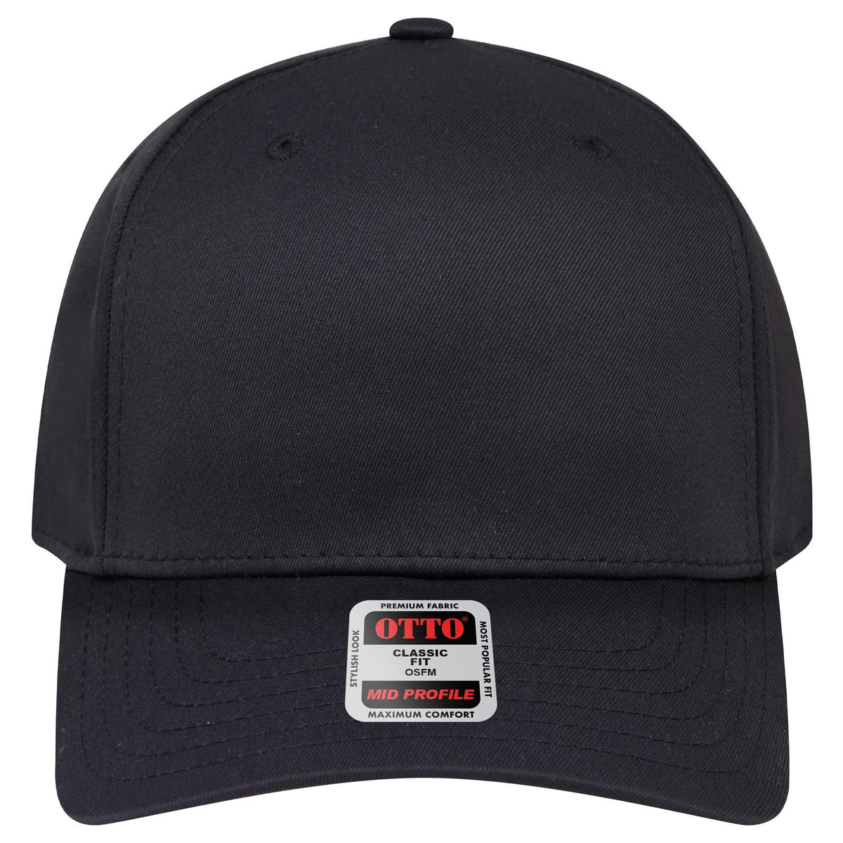 Front View of 003 - Black OTTO CAP Seamless 6 Panel Mid Profile Baseball Cap