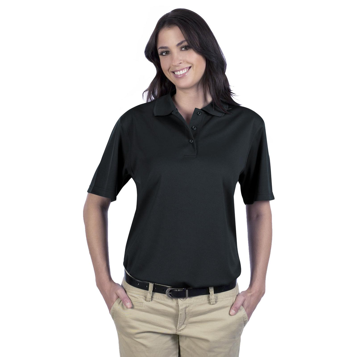 Front View of 003 - Black OTTO Ladies' Performance Sport Shirt