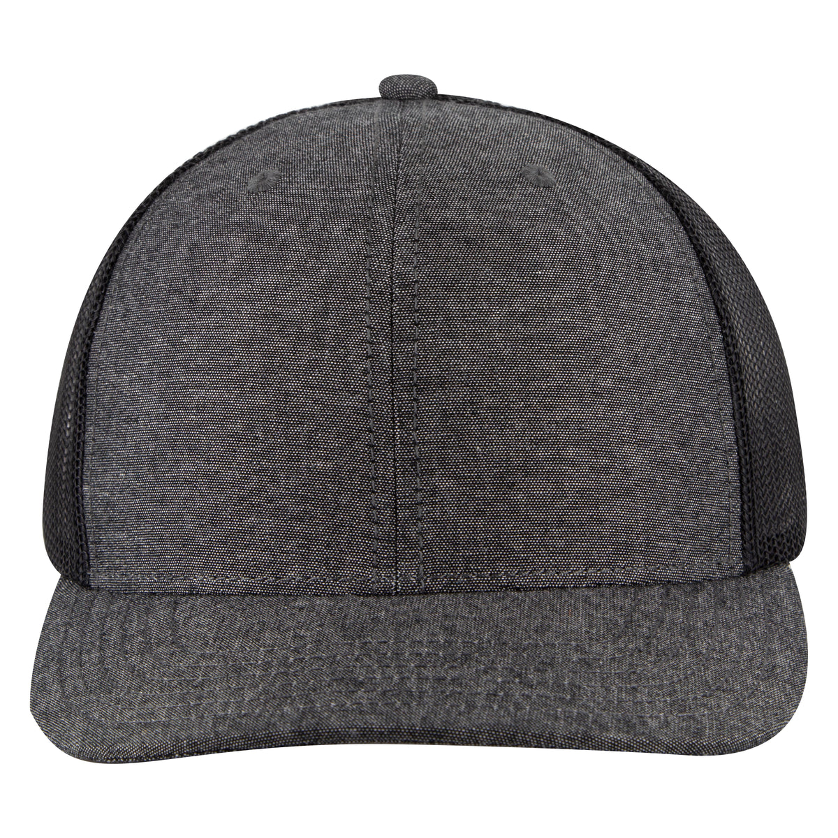 Front View of 003A - Black OTTO CAP 6 Panel Mid Profile Mesh Back Trucker Hat