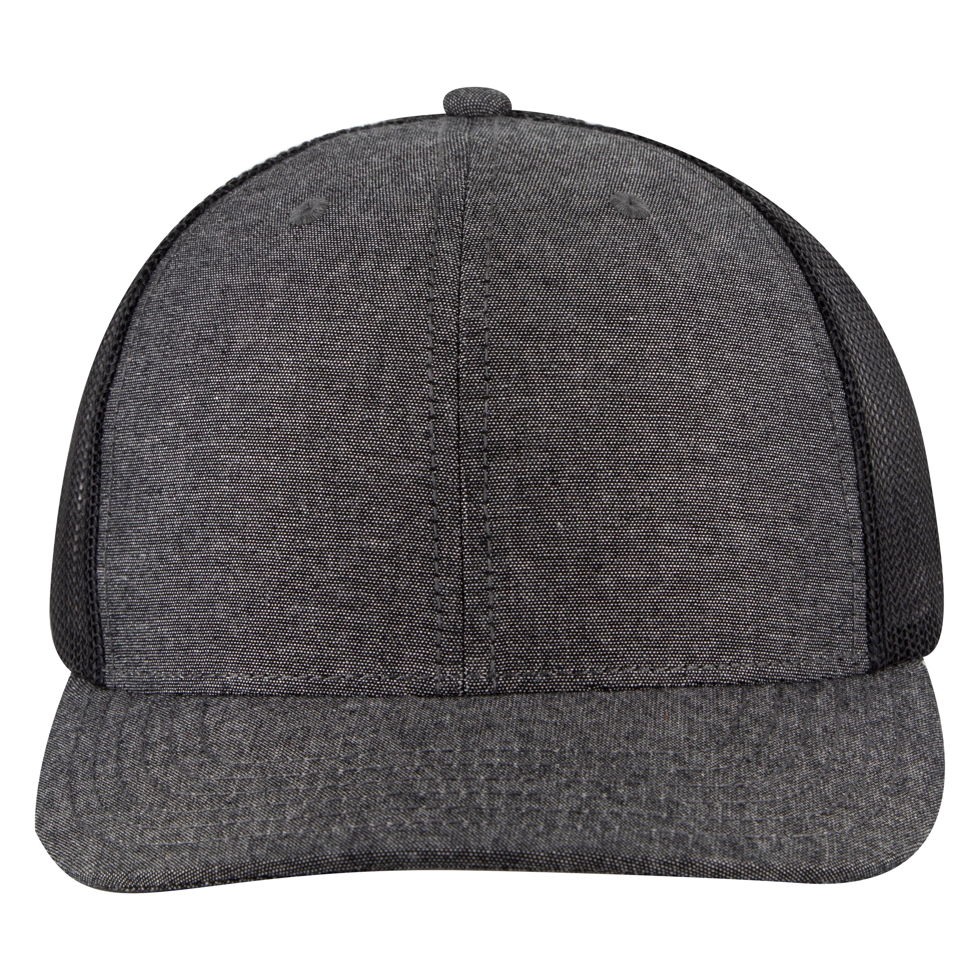 Front View of 003A - Black OTTO CAP 6 Panel Mid Profile Mesh Back Trucker Hat