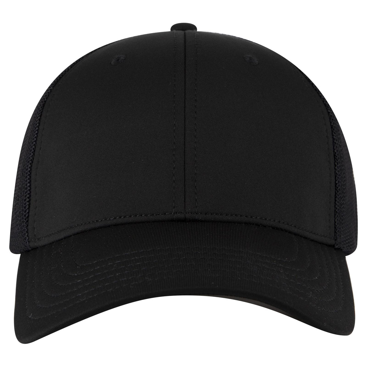 Front View of 003A - Black OTTO CAP "OTTO FLEX" Fitted 6 Panel Low Profile Mesh Back Trucker Hat