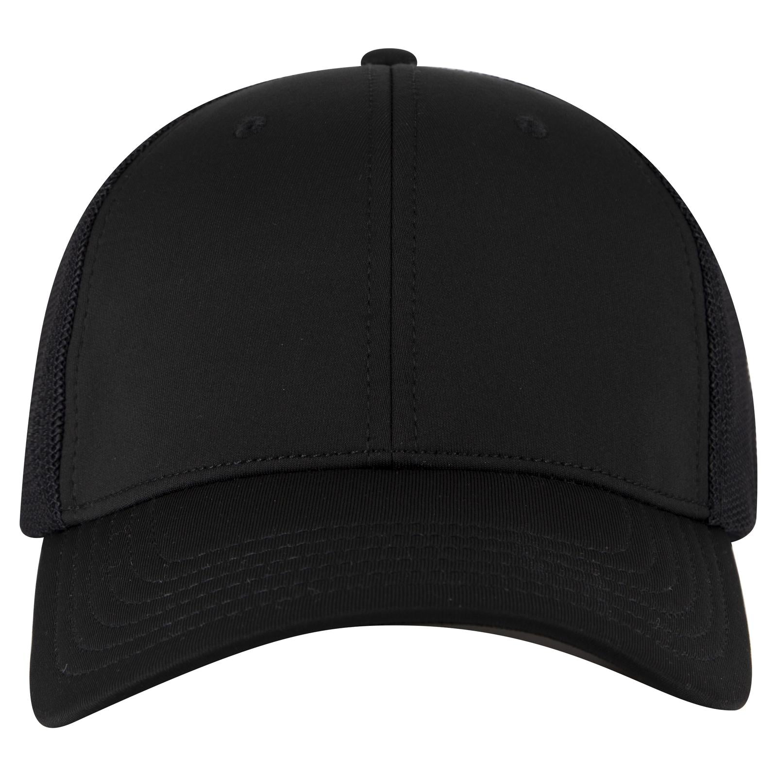 Front View of 003A - Black OTTO CAP "OTTO FLEX" Fitted 6 Panel Low Profile Mesh Back Trucker Hat