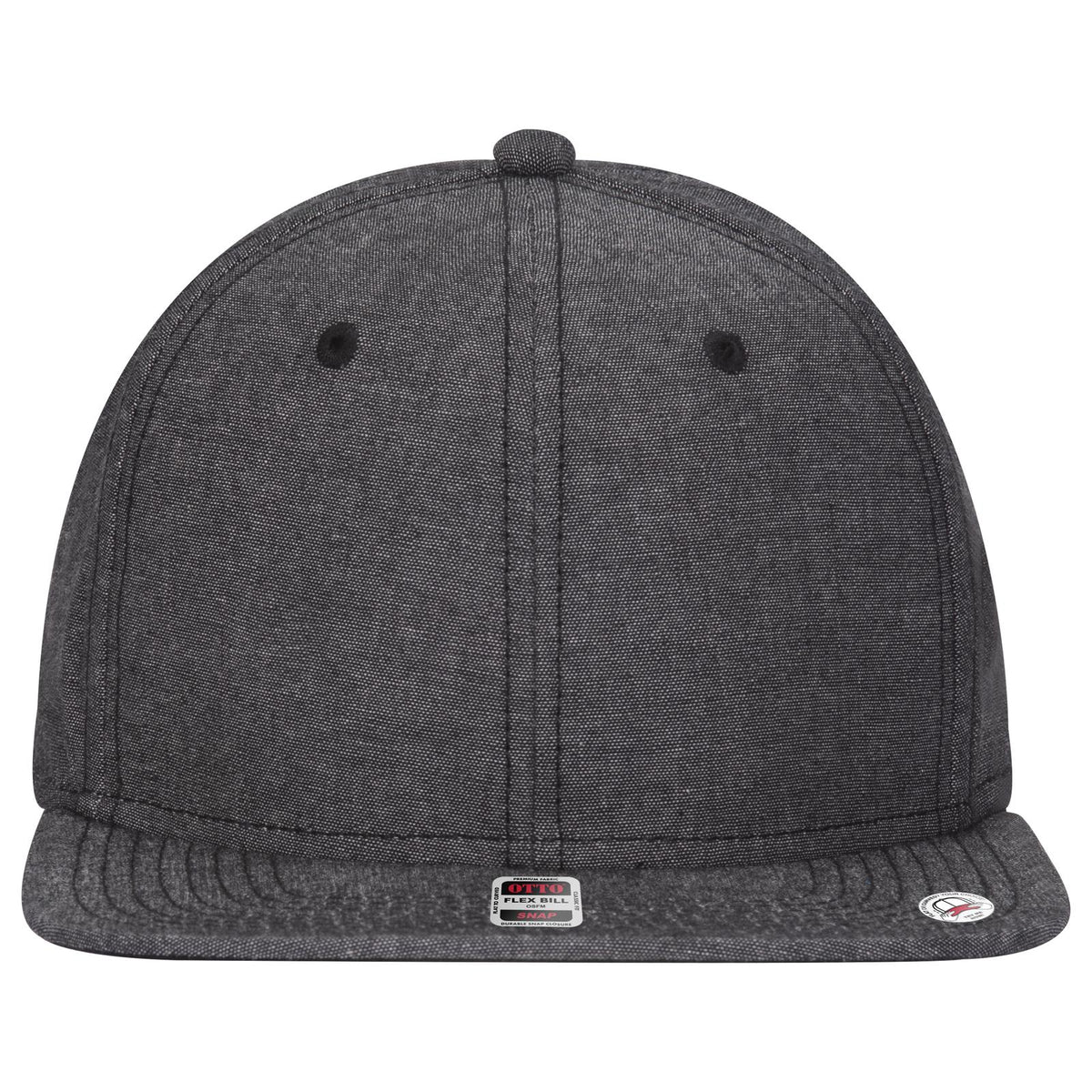 Front View of 003A - Black OTTO CAP “OTTO SNAP” 6 Panel Pro Style Snapback Hat