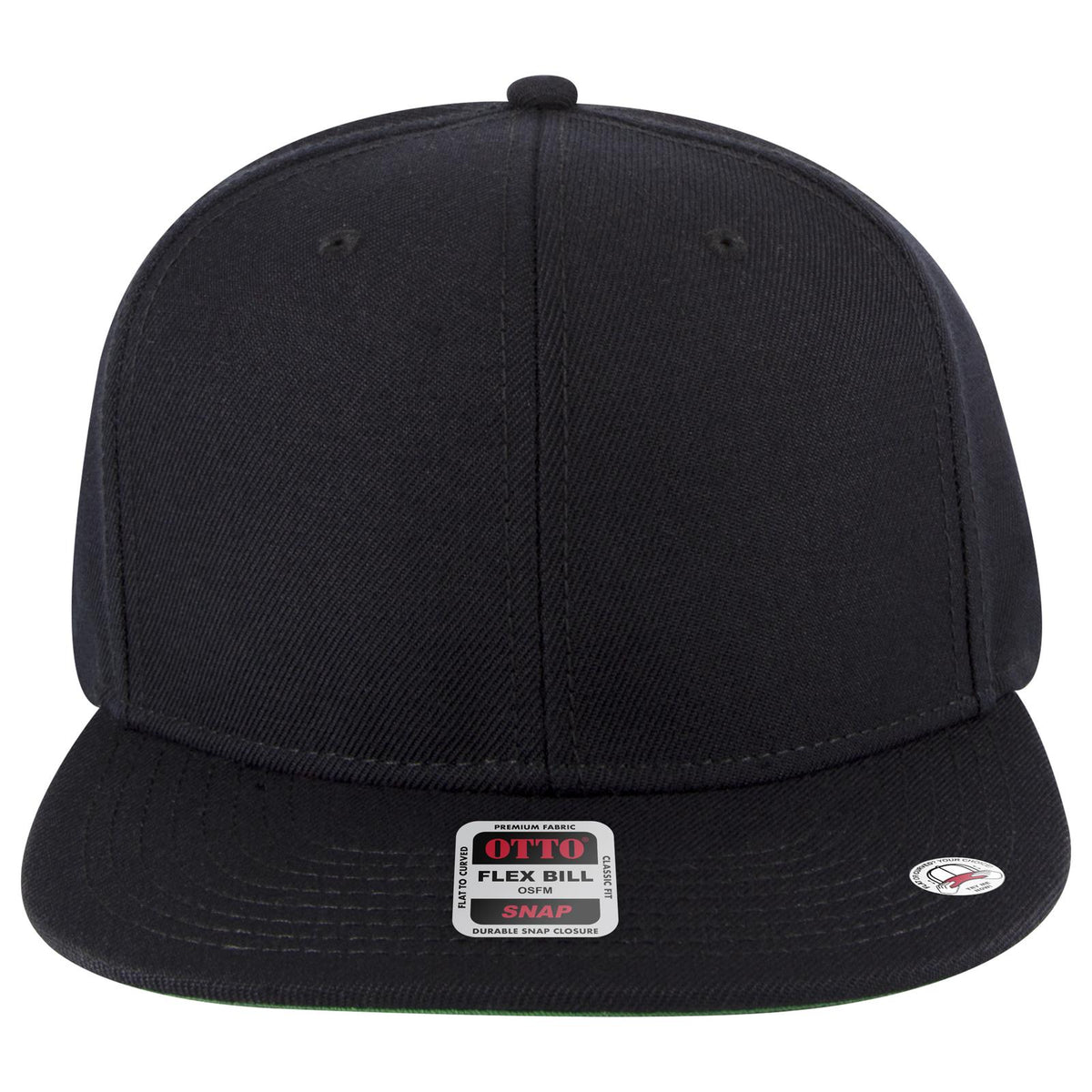 Front View of 003A - Black OTTO CAP "OTTO SNAP" 6 Panel Pro Style Snapback Hat