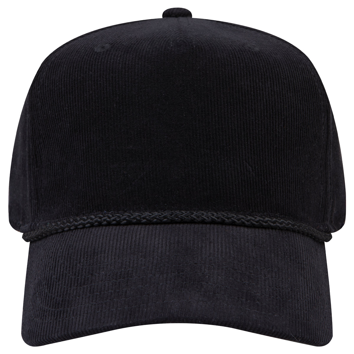 Front View of 003B - Black OTTO CAP 5 Panel Mid Profile Baseball Cap