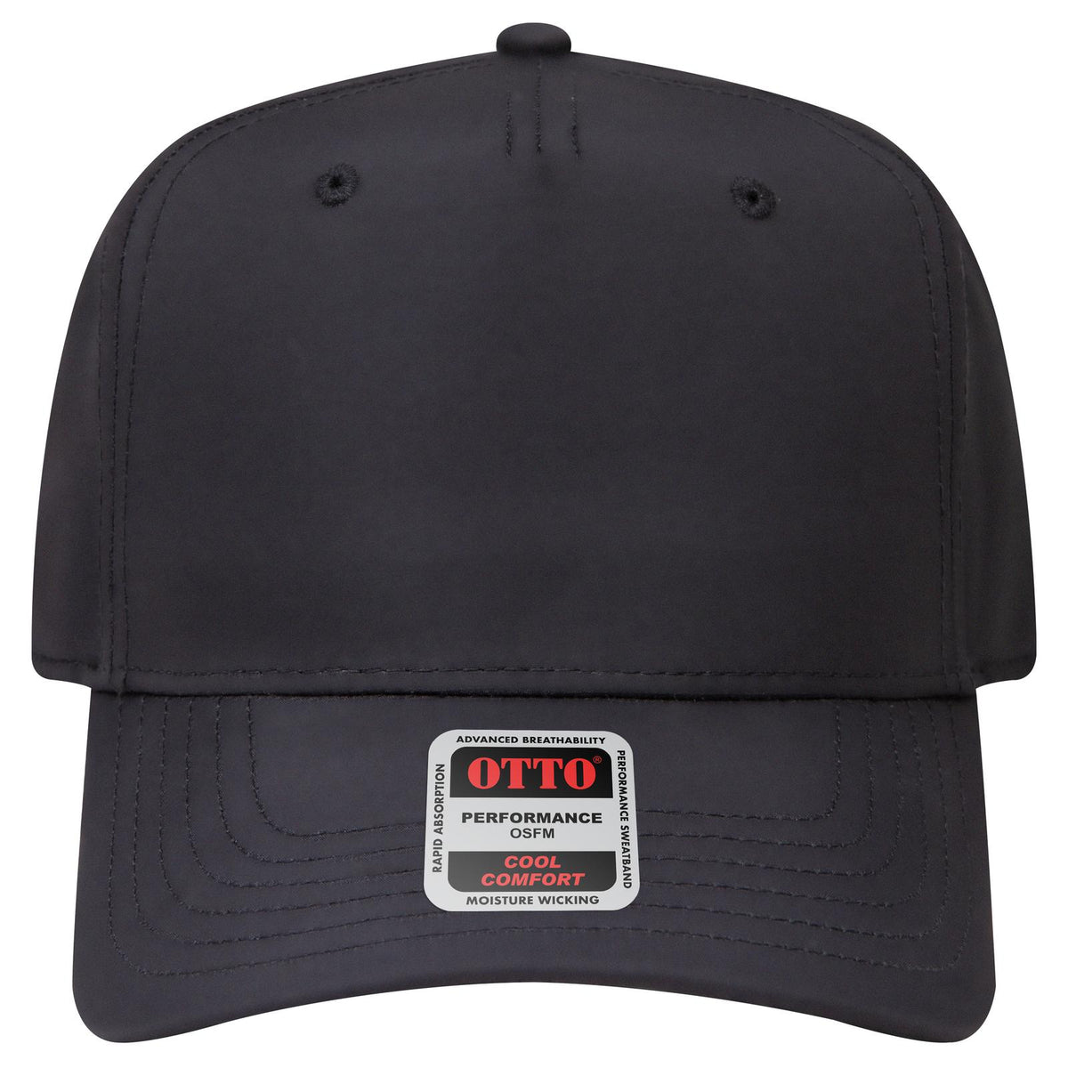 Front View of 003B - Black OTTO CAP 5 Panel Mid Profile Baseball Cap