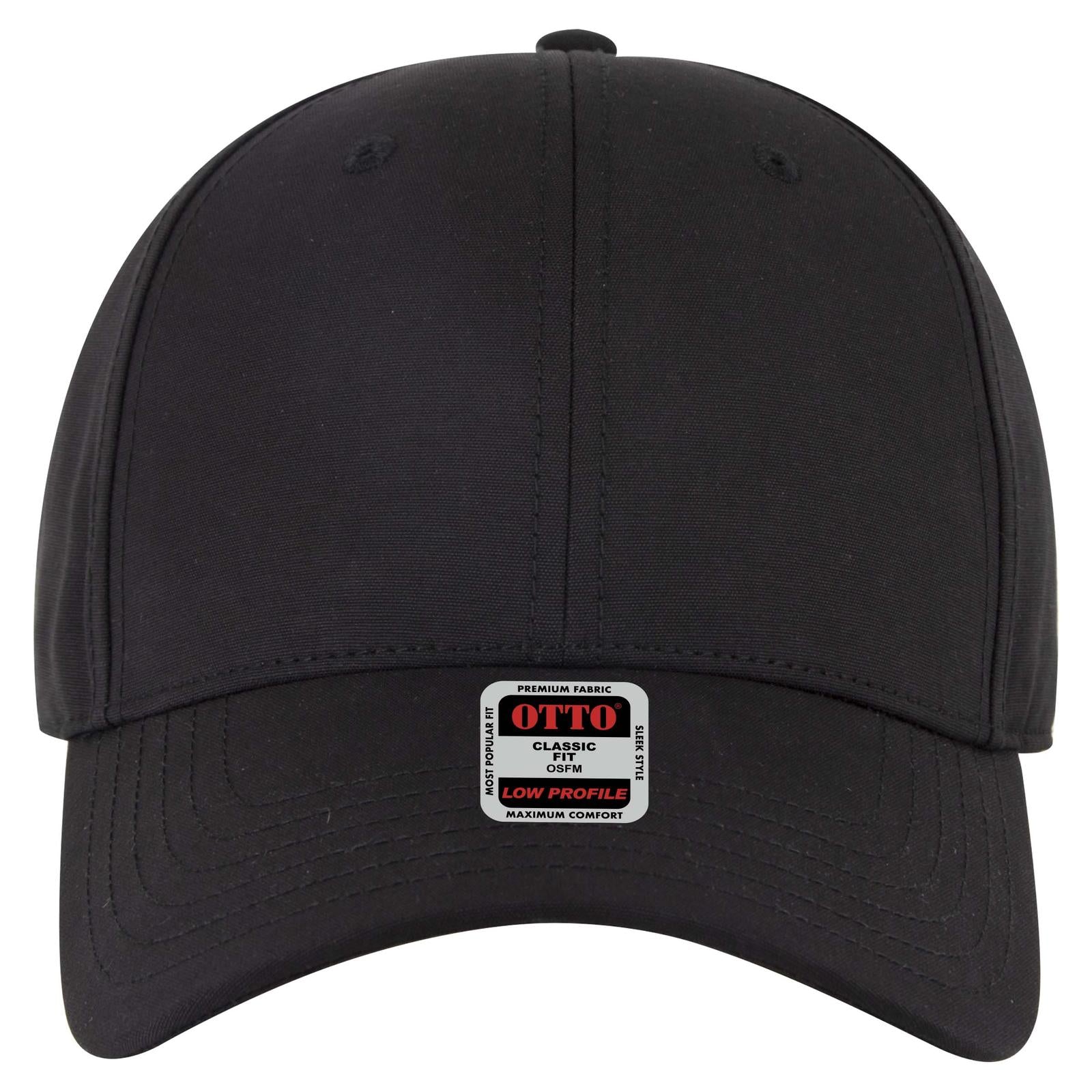 Front View of 003B - Black OTTO CAP 6 Panel Low Profile Baseball Cap