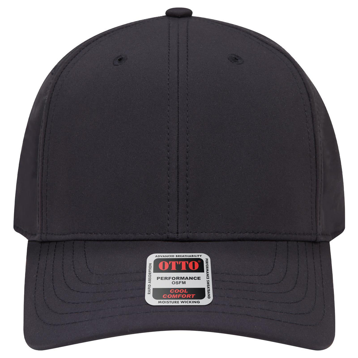 Front View of 003B - Black OTTO CAP 6 Panel Mid Profile Baseball Cap