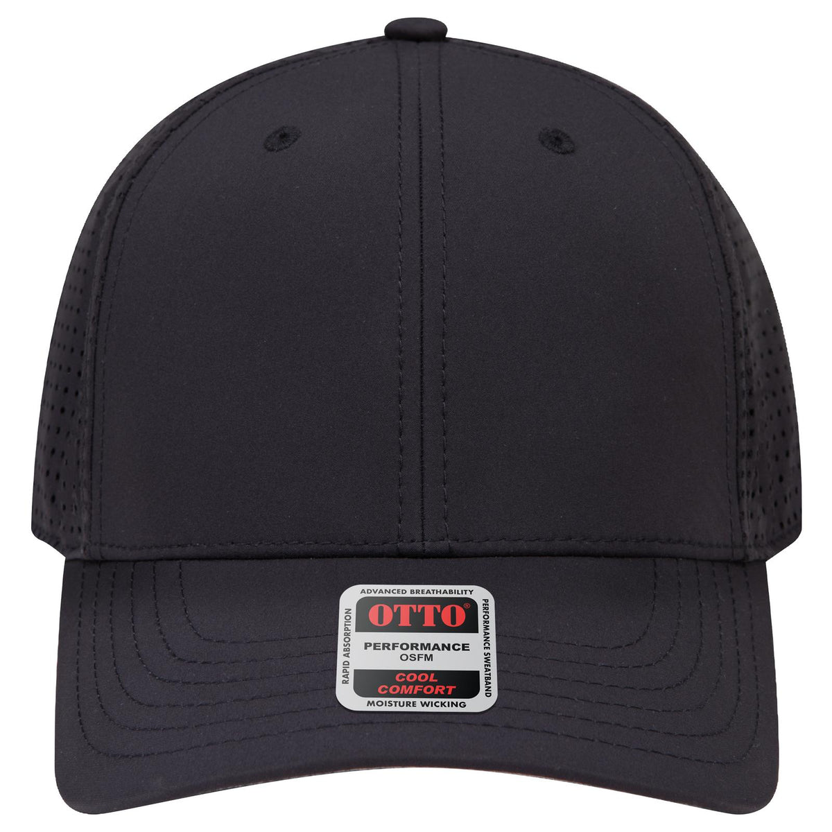 Front View of 003B - Black OTTO CAP 6 Panel Mid Profile Baseball Cap