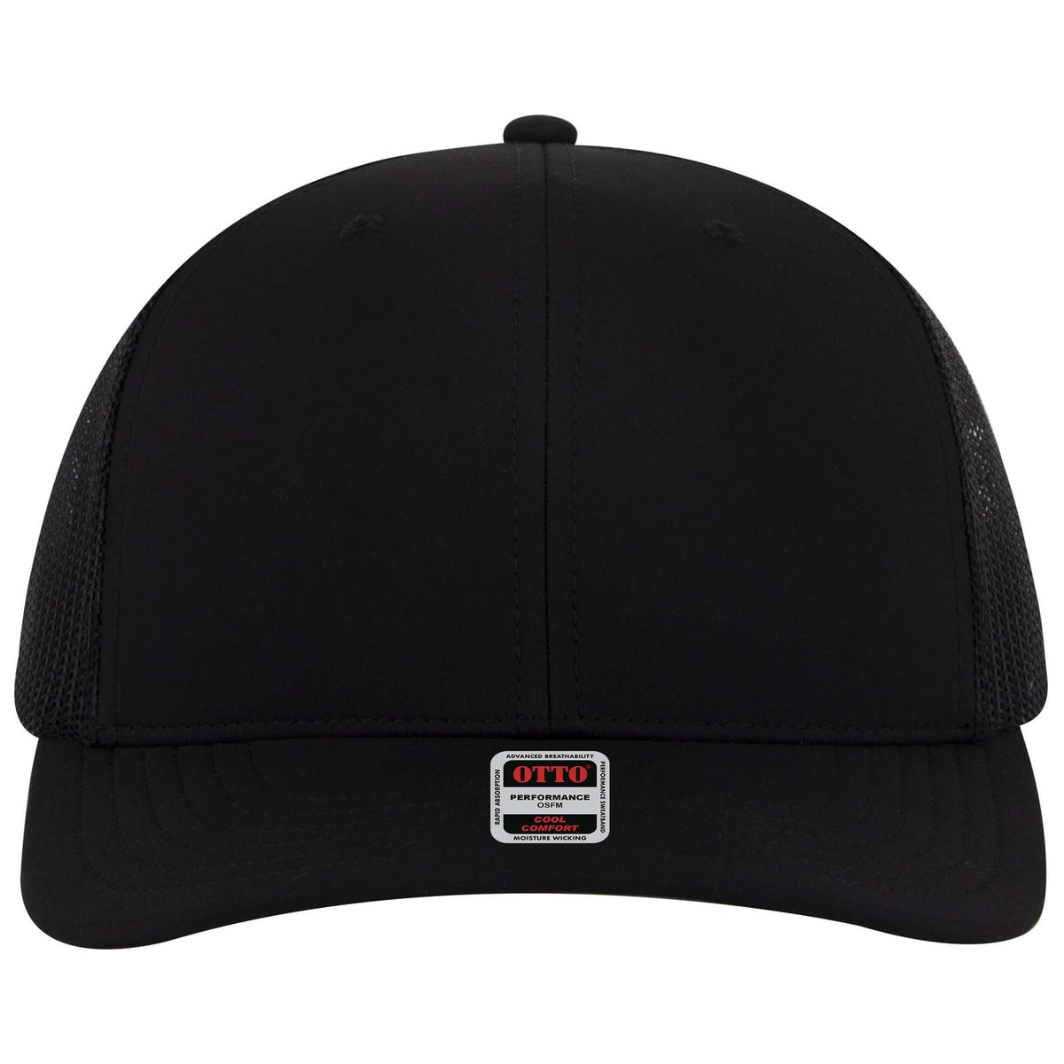 Front View of 003B - Black OTTO CAP 6 Panel Mid Profile Mesh Back Trucker Hat
