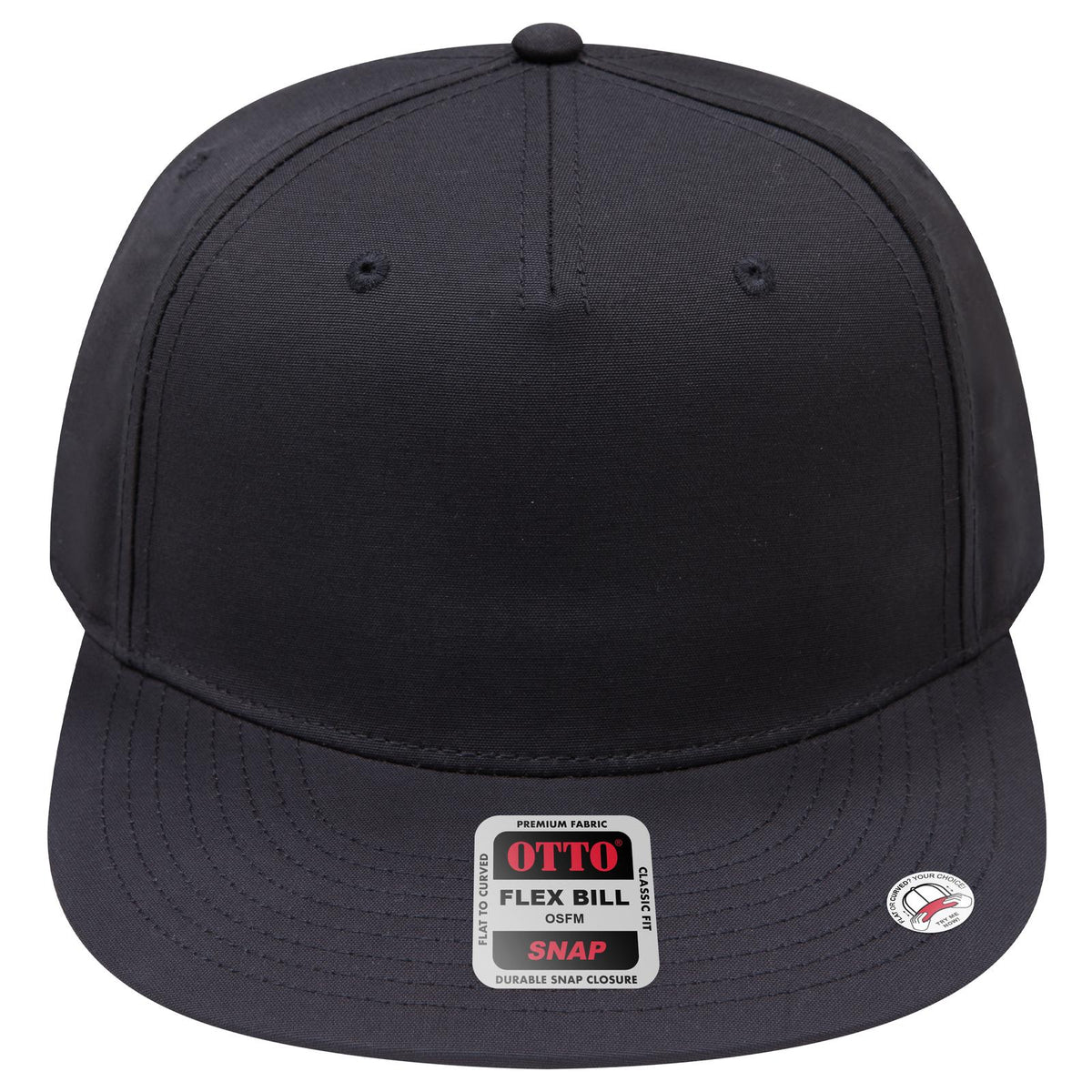 Front View of 003B - Black OTTO CAP "OTTO SNAP" 5 Panel Pro Style Snapback Hat