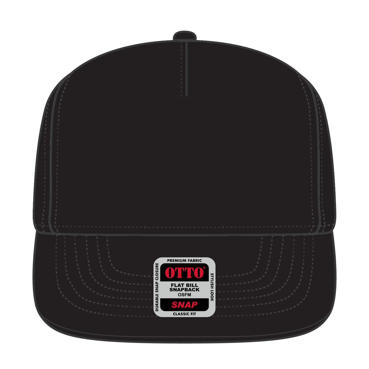 Front View of 003C - Black OTTO CAP "OTTO SNAP" 5 Panel Pro Style Snapback Hat