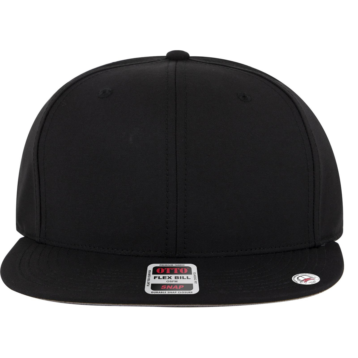 Front View of 003C - Black OTTO CAP "OTTO SNAP" 6 Panel Pro Style Snapback Hat