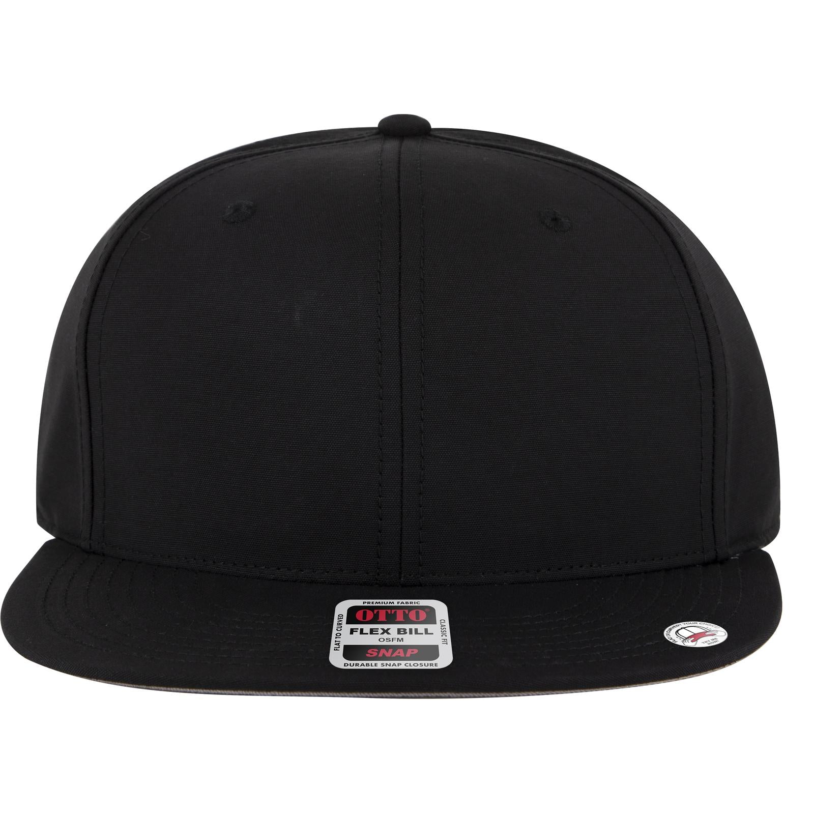 Front View of 003C - Black OTTO CAP "OTTO SNAP" 6 Panel Pro Style Snapback Hat