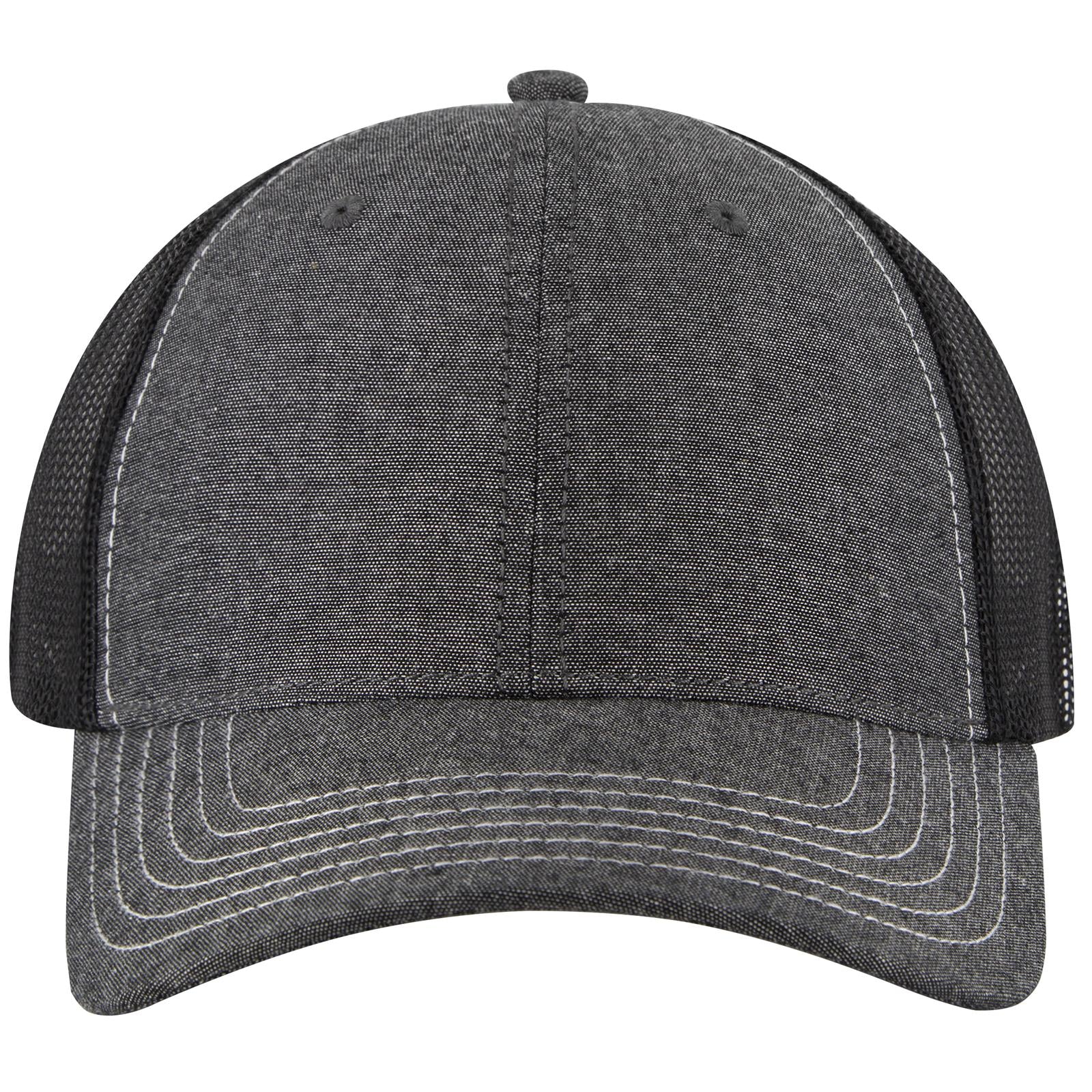 Front View of 003V - Blk OTTO CAP 6 Panel Low Profile Mesh Back Trucker Hat