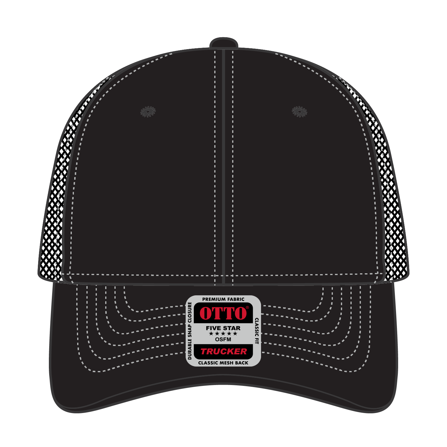 Front View of 003W - Blk/Wht OTTO CAP 6 Panel Low Profile Mesh Back Trucker Hat