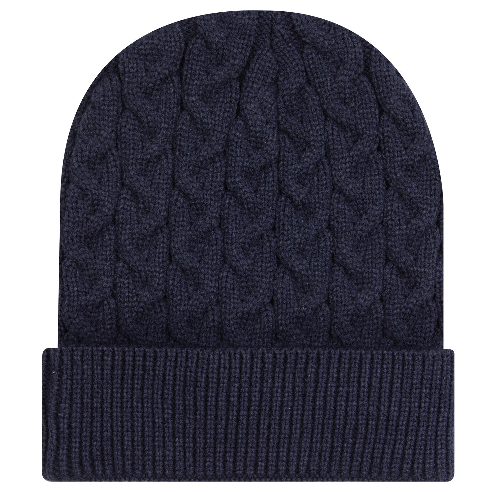 Front View of 004 - Navy OTTO CAP 12" Cable Knit Beanie w/ Rib Knit Cuff
