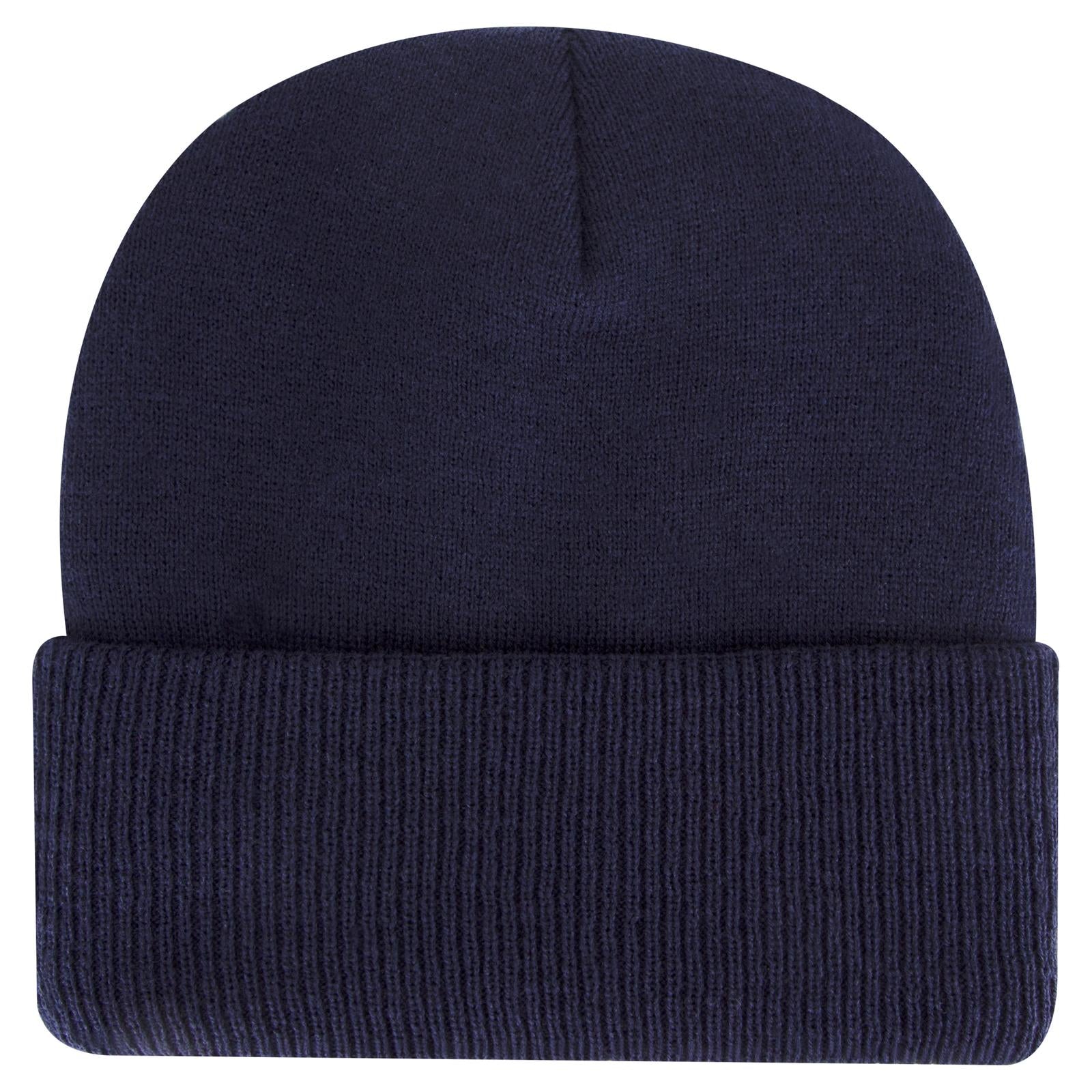 Front View of 004 - Navy OTTO CAP 12" Classic Knit Beanie w/ Inside Fleece Lining & Rib Knit Cuff